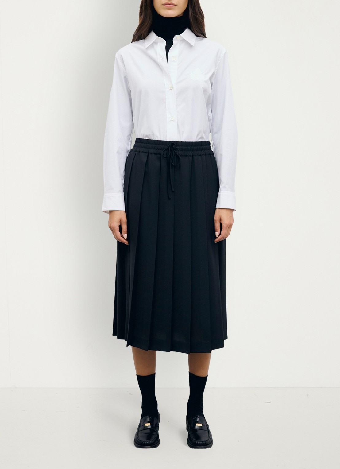 Gerard Darel Tosca midi rok met trekkoord en plooien - voorkant 3 zwart