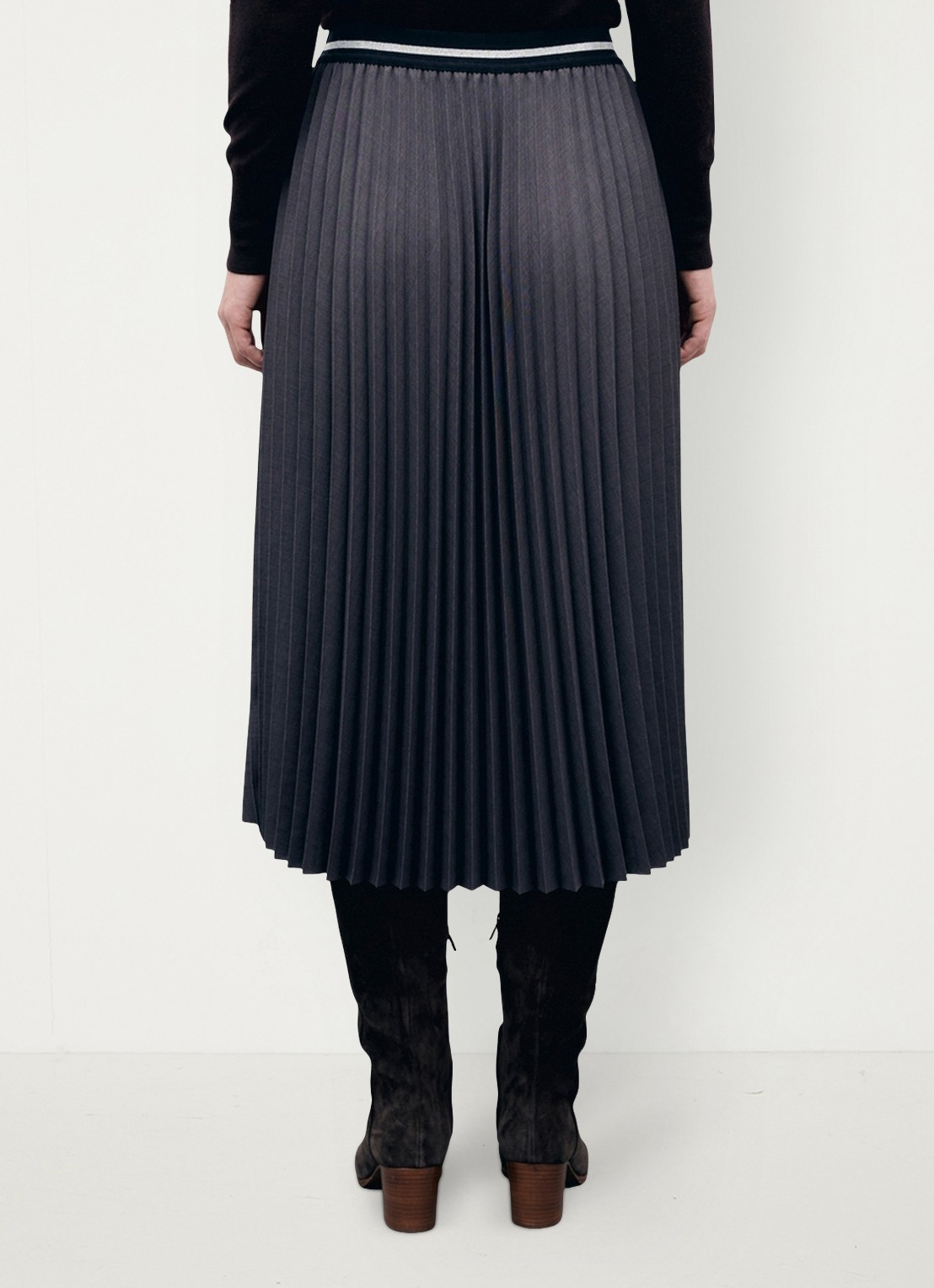 Gerard Darel Trudy midi rok met plooien - achterkant 5 donkergrijs