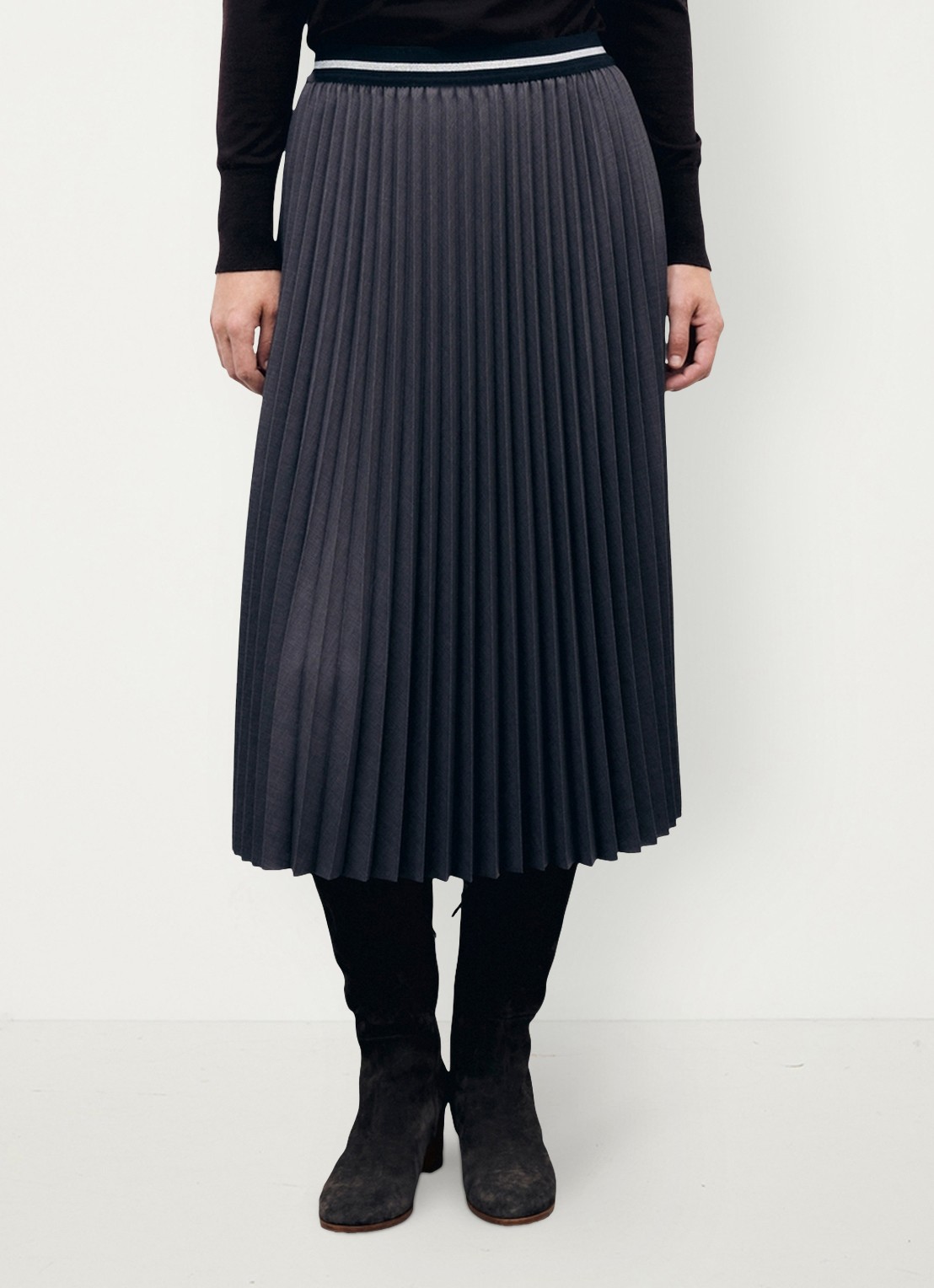 Gerard Darel Trudy midi rok met plooien - detail donkergrijs
