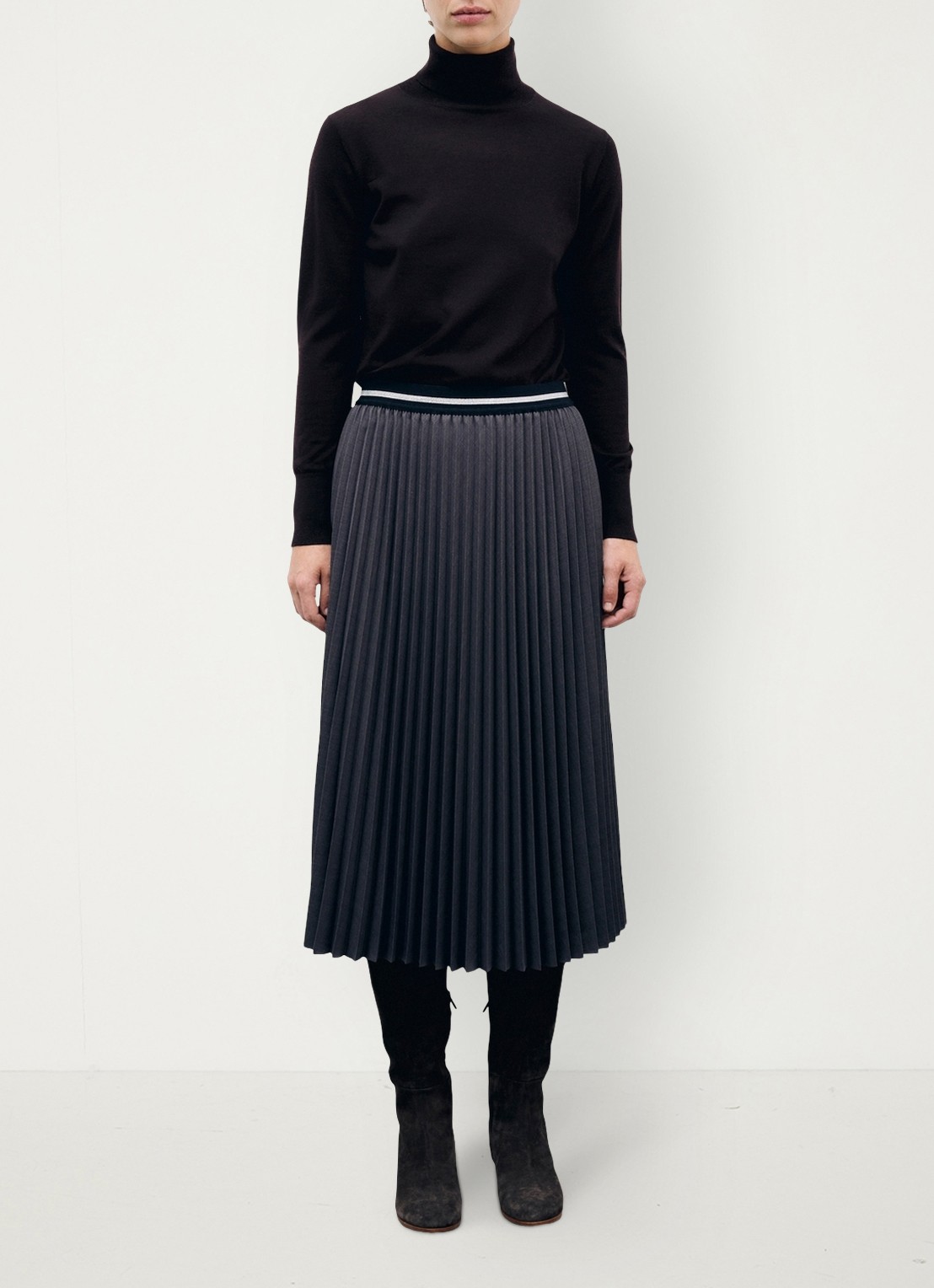 Gerard Darel Trudy midi rok met plooien - voorkant 4 donkergrijs
