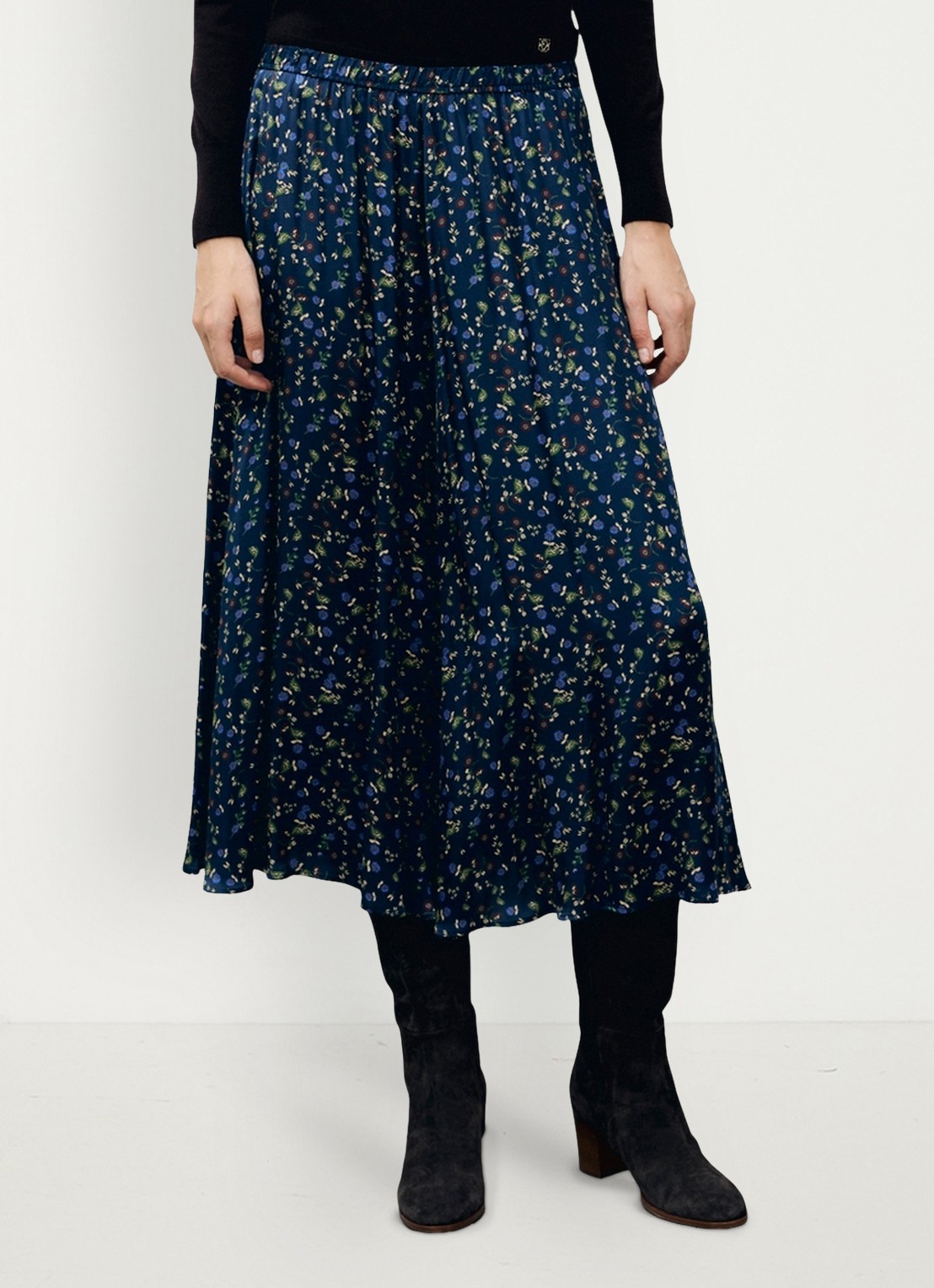Gerard Darel Tulipe midi rok met bloemenprint - detail blauw