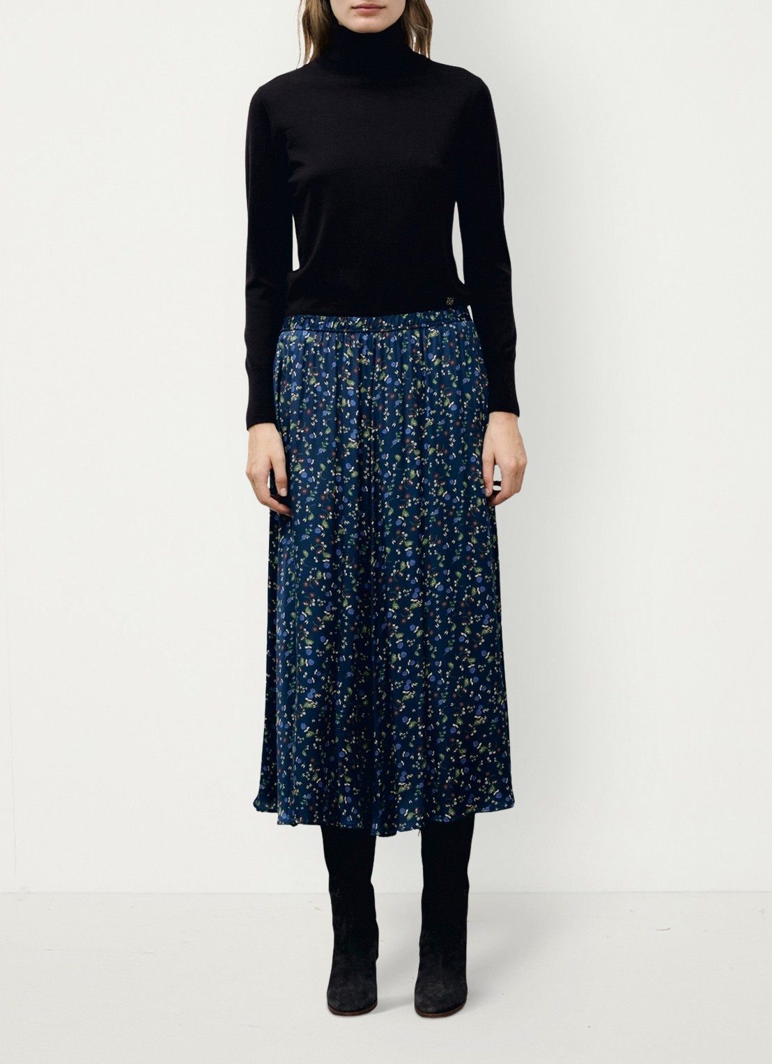 Gerard Darel Tulipe midi rok met bloemenprint - voorkant 5 blauw