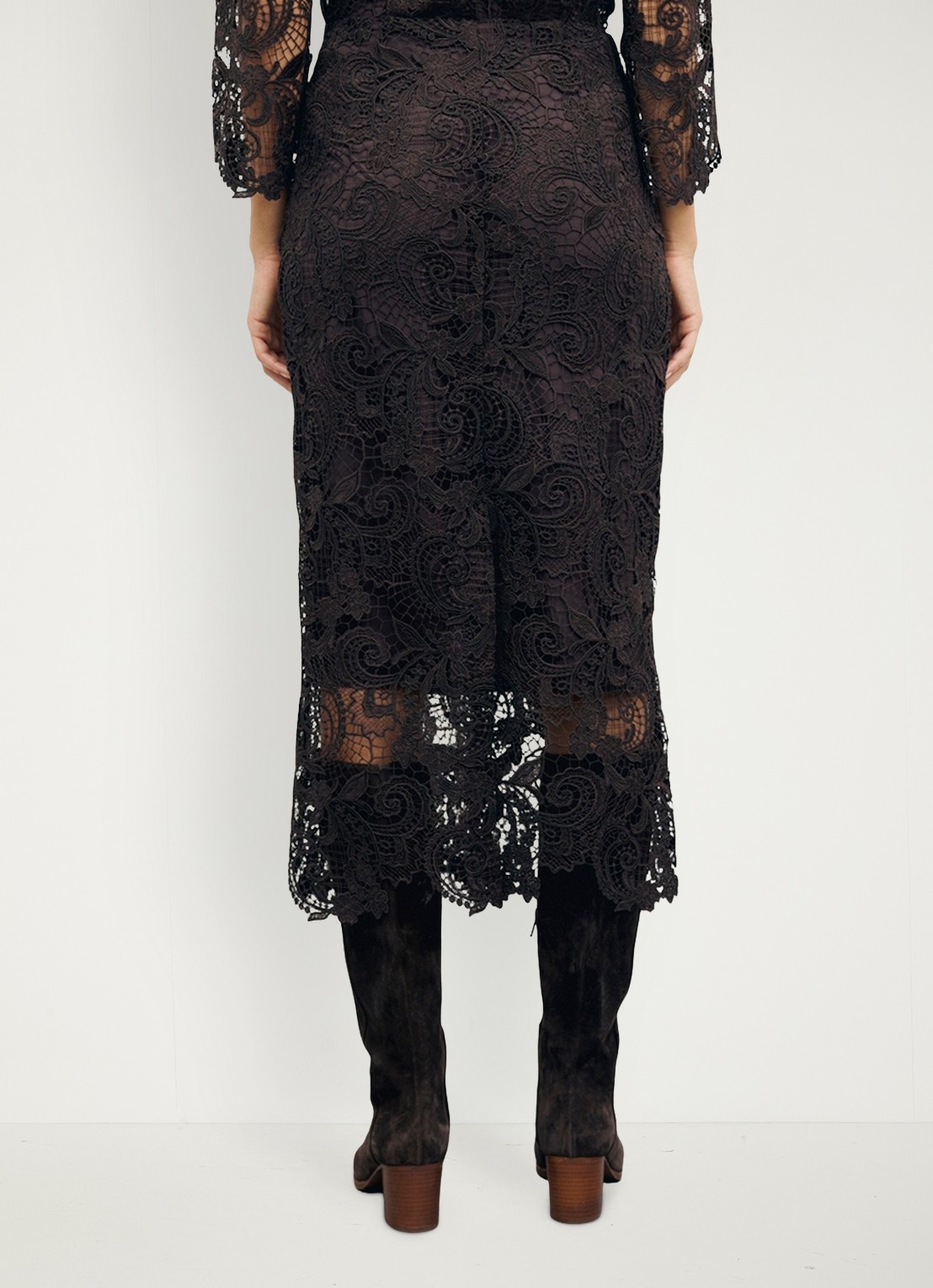 Gerard Darel Tyra midi rok van kant - achterkant 5 donkerbruin