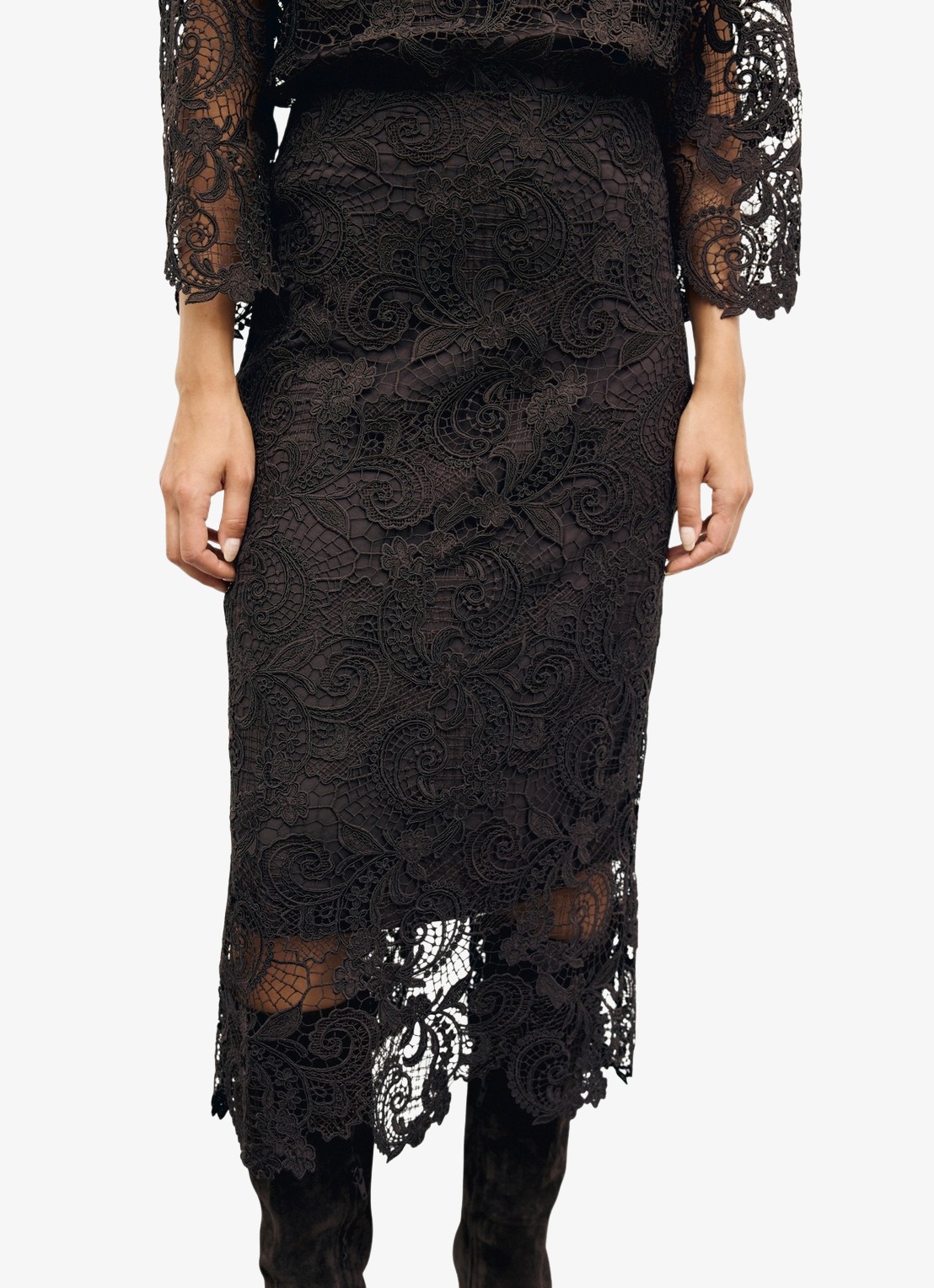 Gerard Darel Tyra midi rok van kant - detail 2 donkerbruin