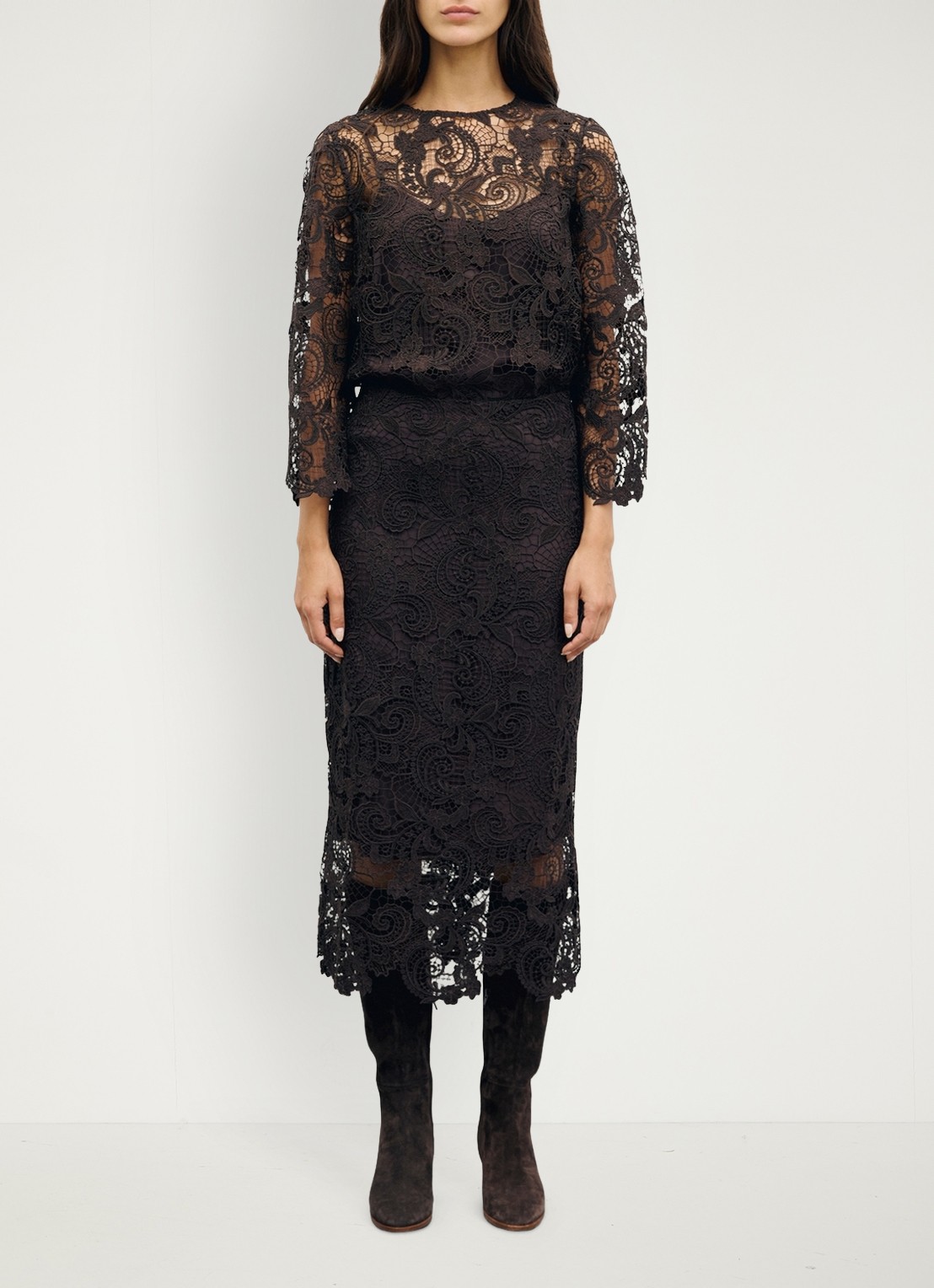 Gerard Darel Tyra midi rok van kant - voorkant 4 donkerbruin