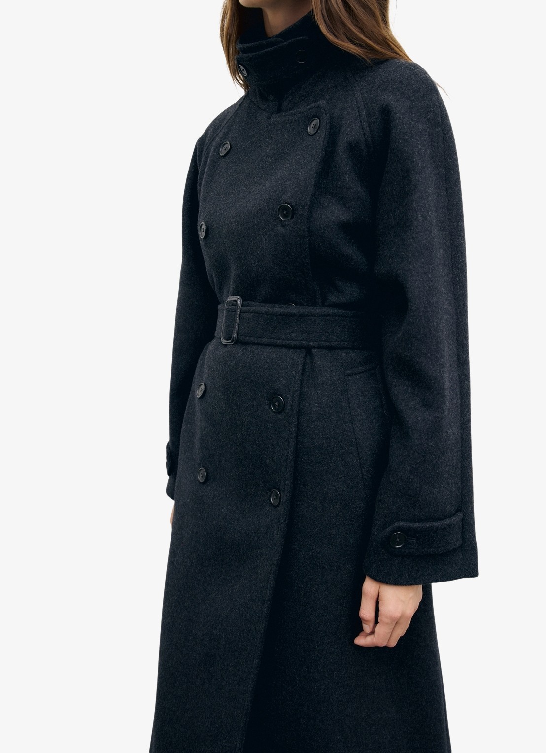 Gerard Darel Vera mantel in een wolblend met ceintuur - detail 4 antraciet