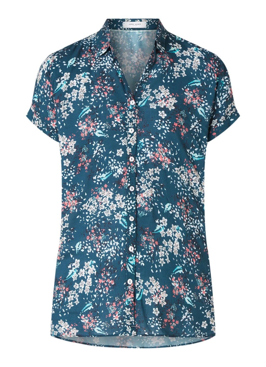 Gerry Weber Blouse met bloemenprint en korte mouw - voorkant 3 donkergroen