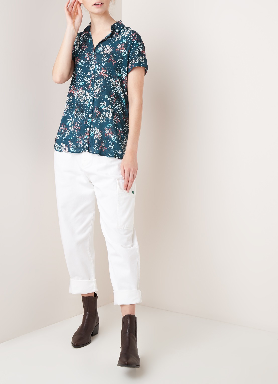 Gerry Weber Blouse met bloemenprint en korte mouw - voorkant 4 donkergroen
