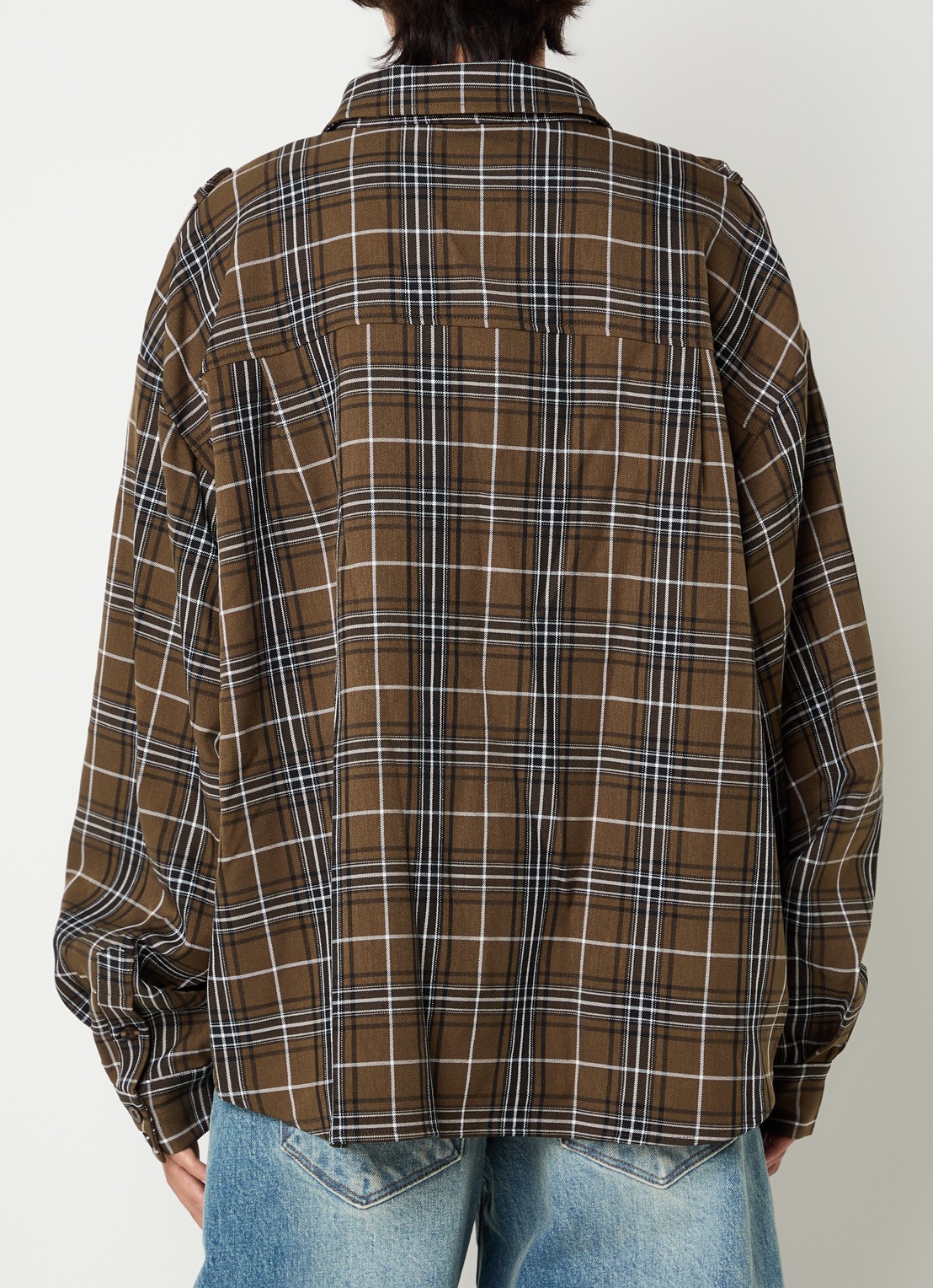 Gestuz Aleya blouse met borstzakken en ruitdessin - achterkant mosgroen