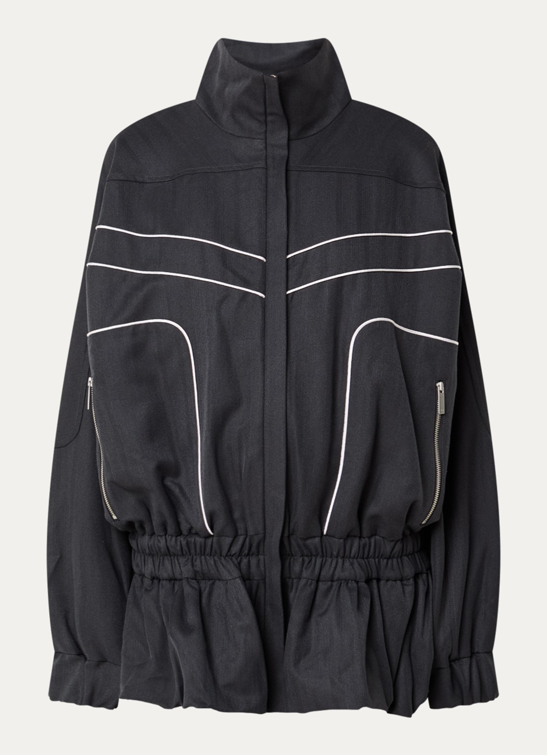 Gestuz Alezia oversized windjack met peplum en ritszakken - voorkant 2 middengrijs