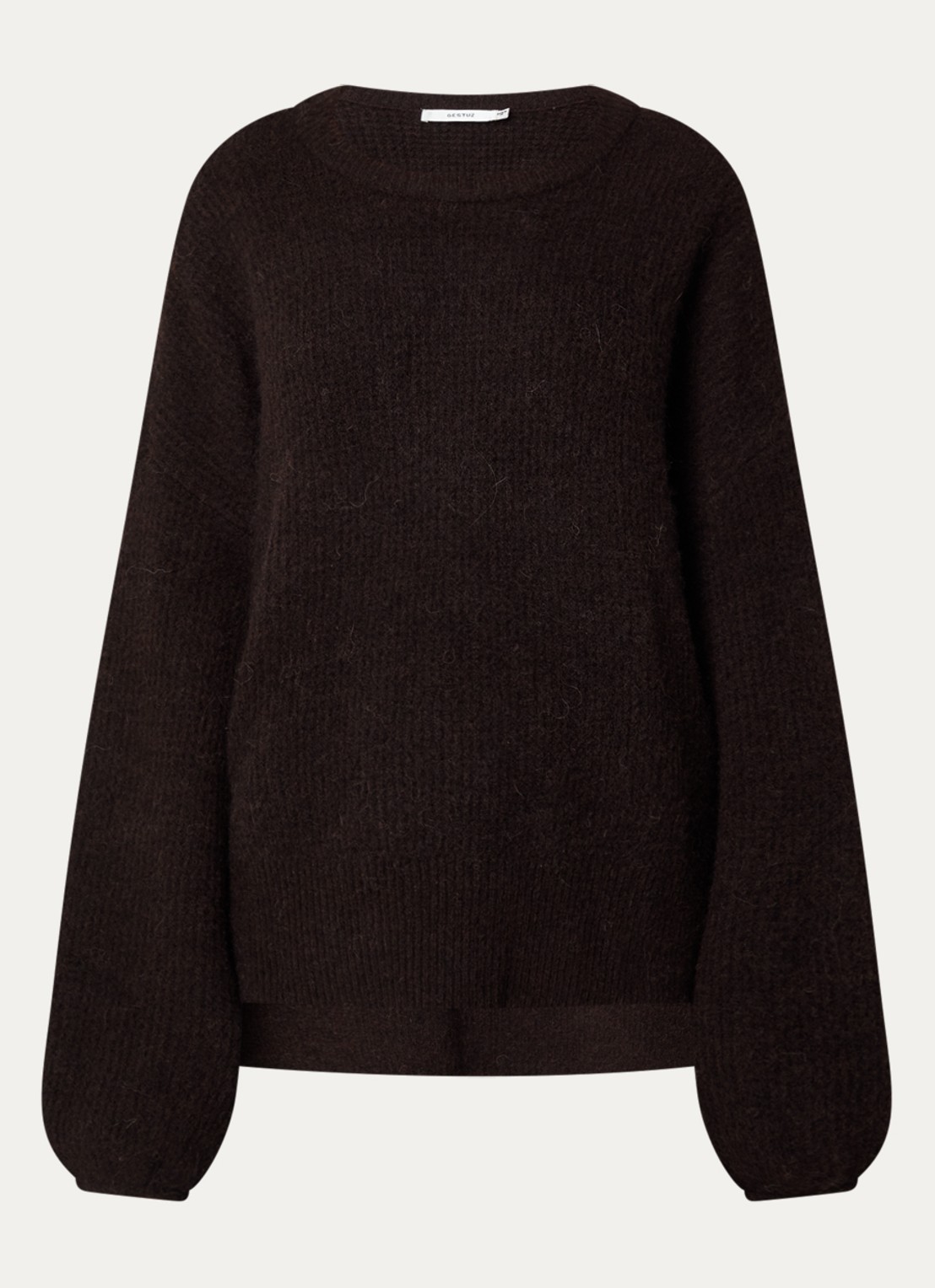 Gestuz Alpha grofgebreide trui in alpaca wolblend met split - voorkant 2 aubergine