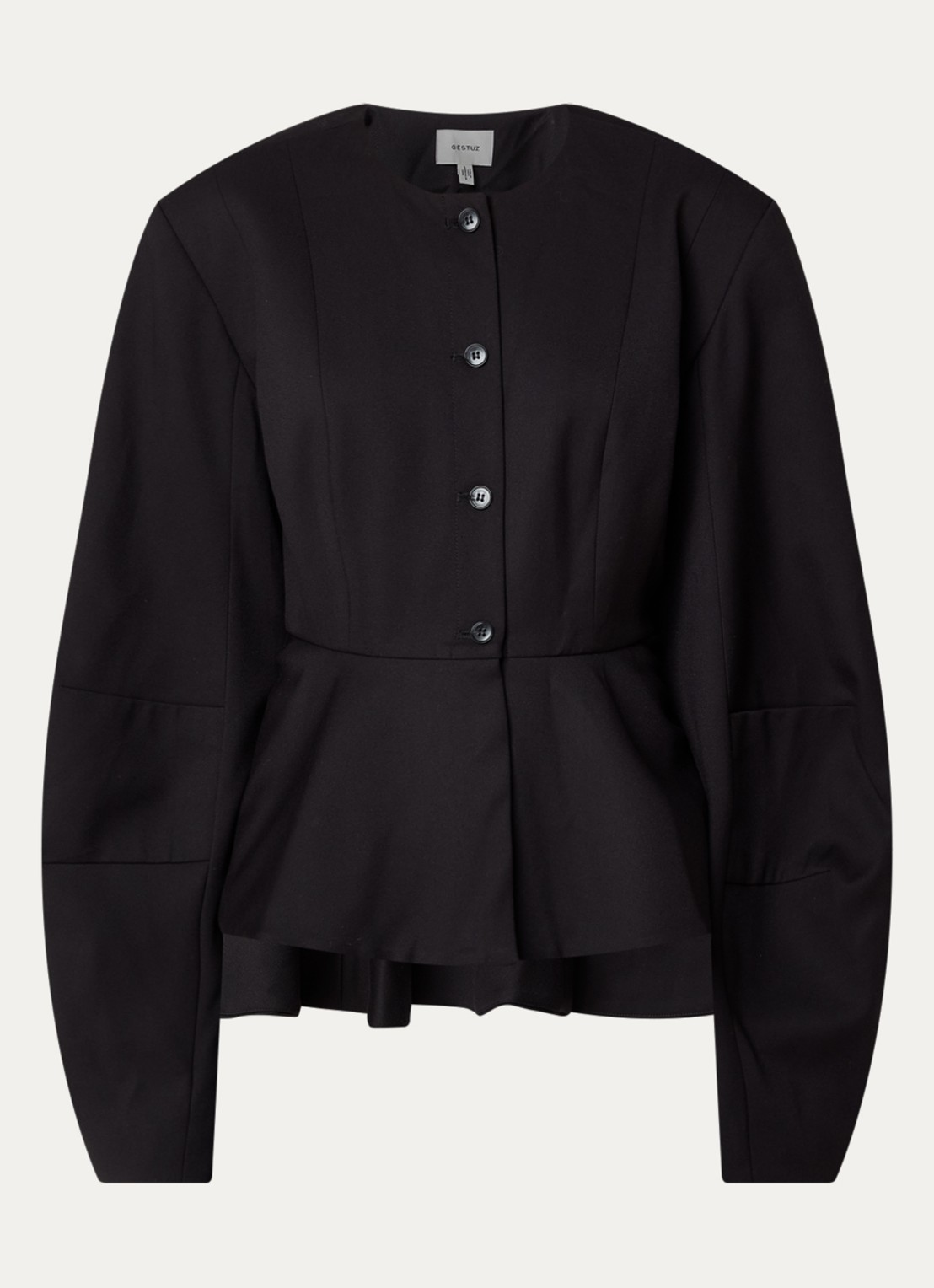 Gestuz Blazer met ronde hals en peplum - voorkant 2 zwart