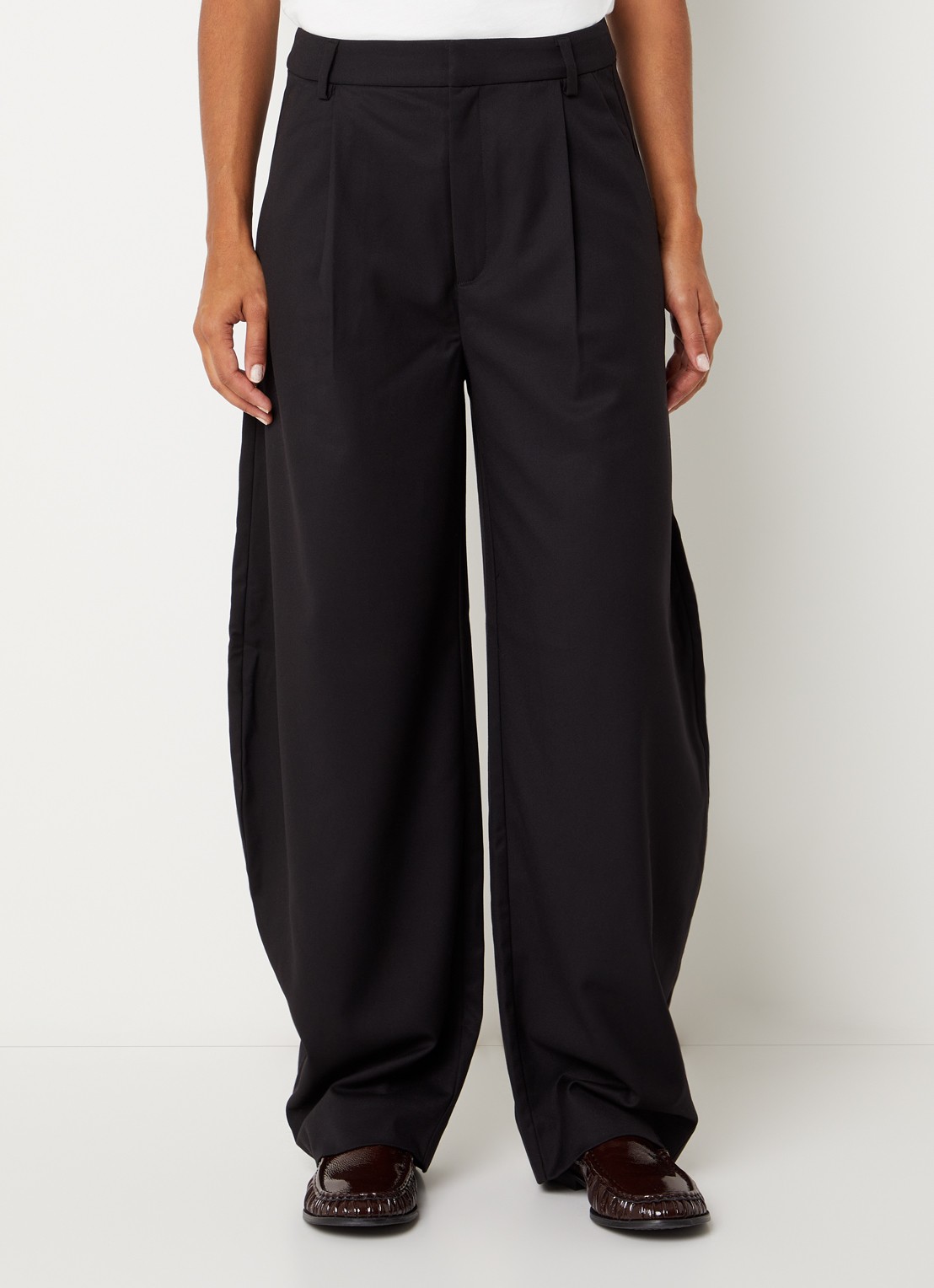 Gestuz Callia high waist wide fit pantalon met steekzakken - detail zwart