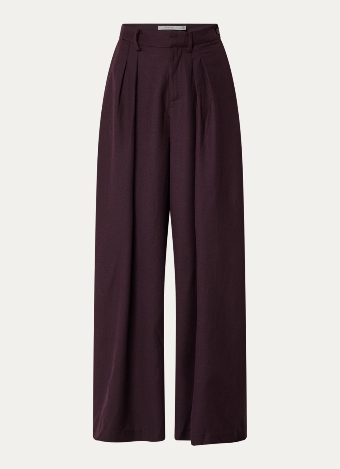 Gestuz Chany high waist wide fit pantalon met steekzakken - voorkant 2 kastanjebruin