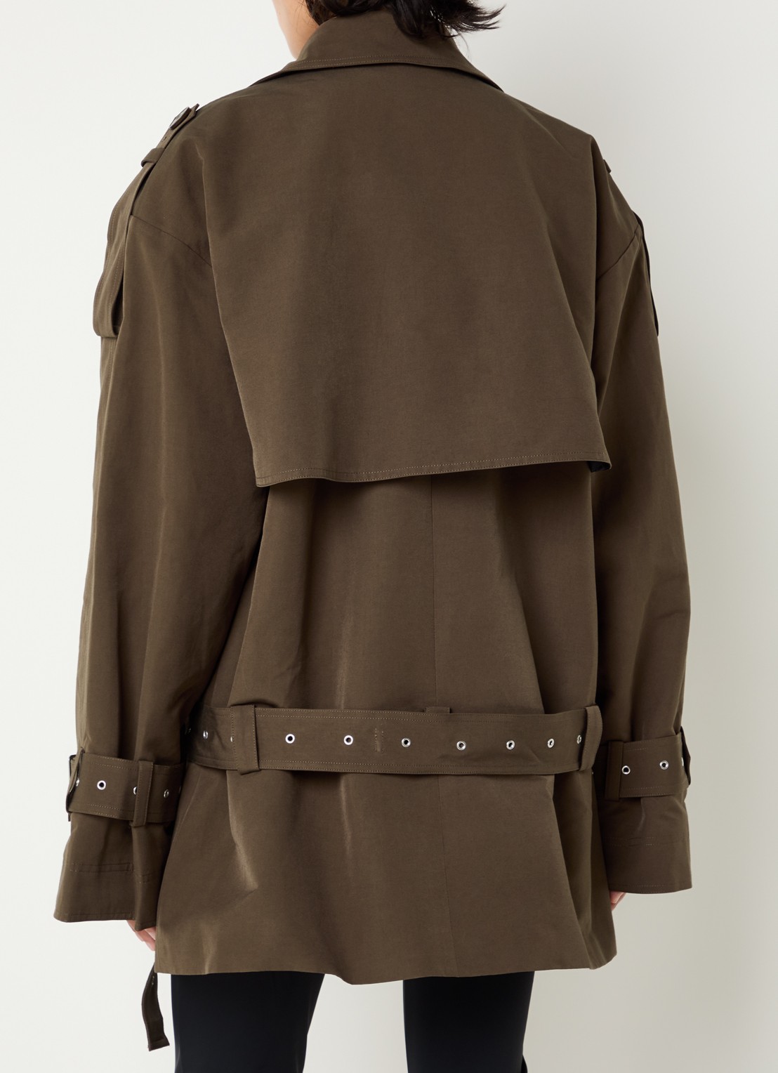 Gestuz Cherally oversized trenchcoat met ceintuur - achterkant 2 mosgroen