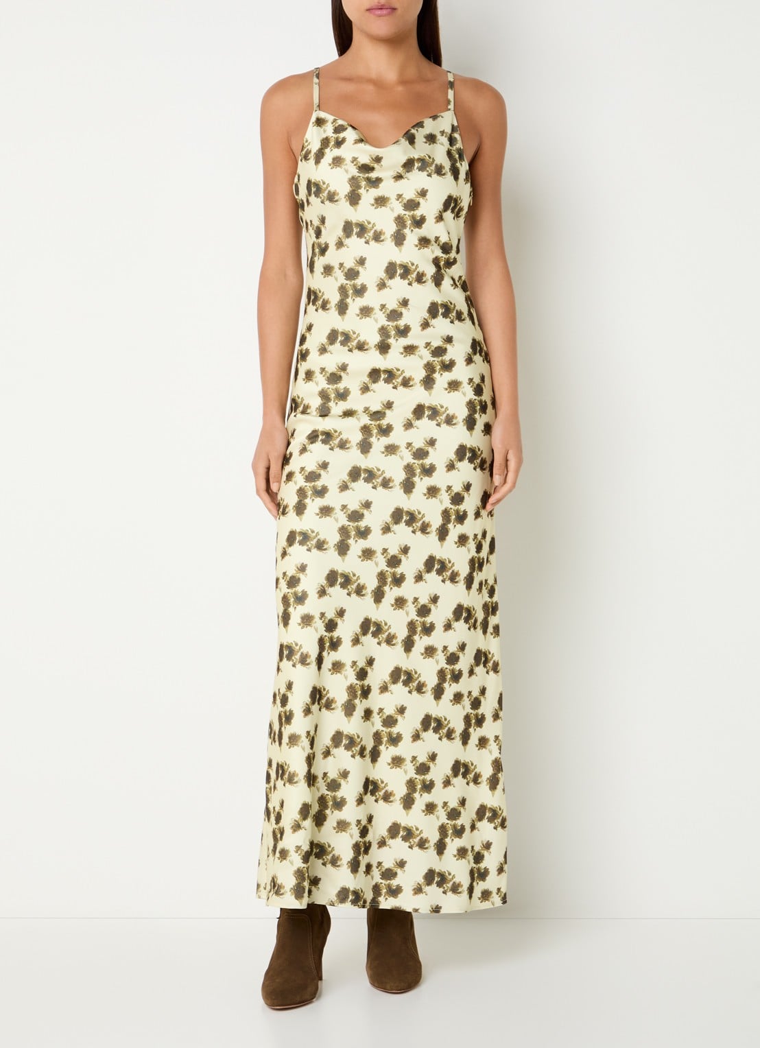 Gestuz Chery midi jurk met bloemenprint - detail lichtgeel