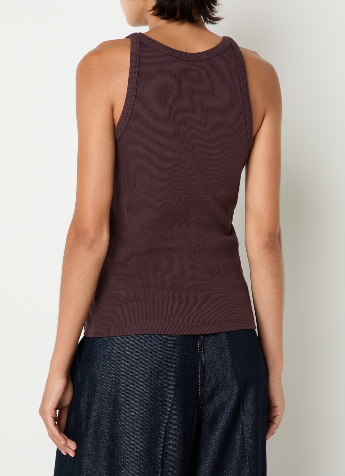 Gestuz Drew tanktop met ribstructuur en logo - achterkant 2 kastanjebruin