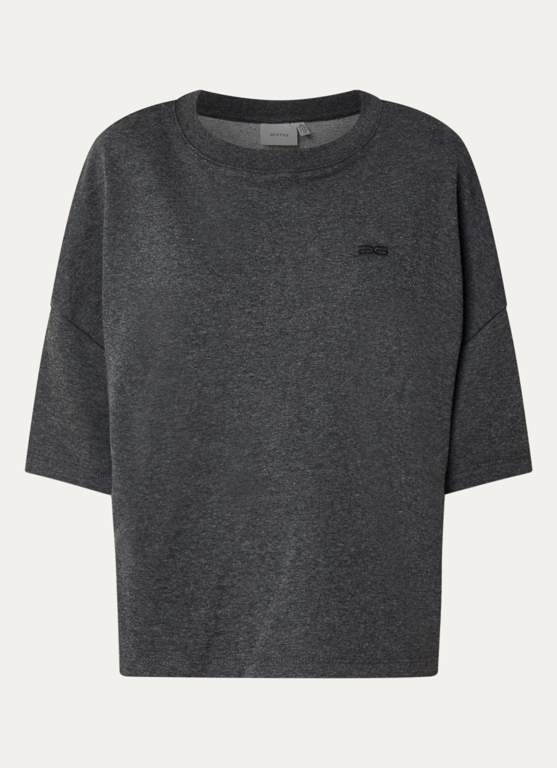 Gestuz Gilsa T-shirt met logoborduring - voorkant 2 antraciet