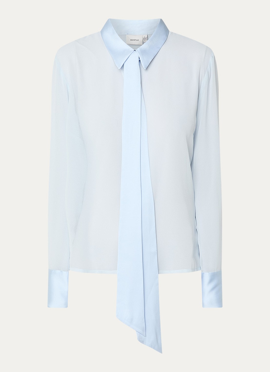 Gestuz GZchif semi-transparante blouse met sjaalkraag - voorkant 3 lichtblauw