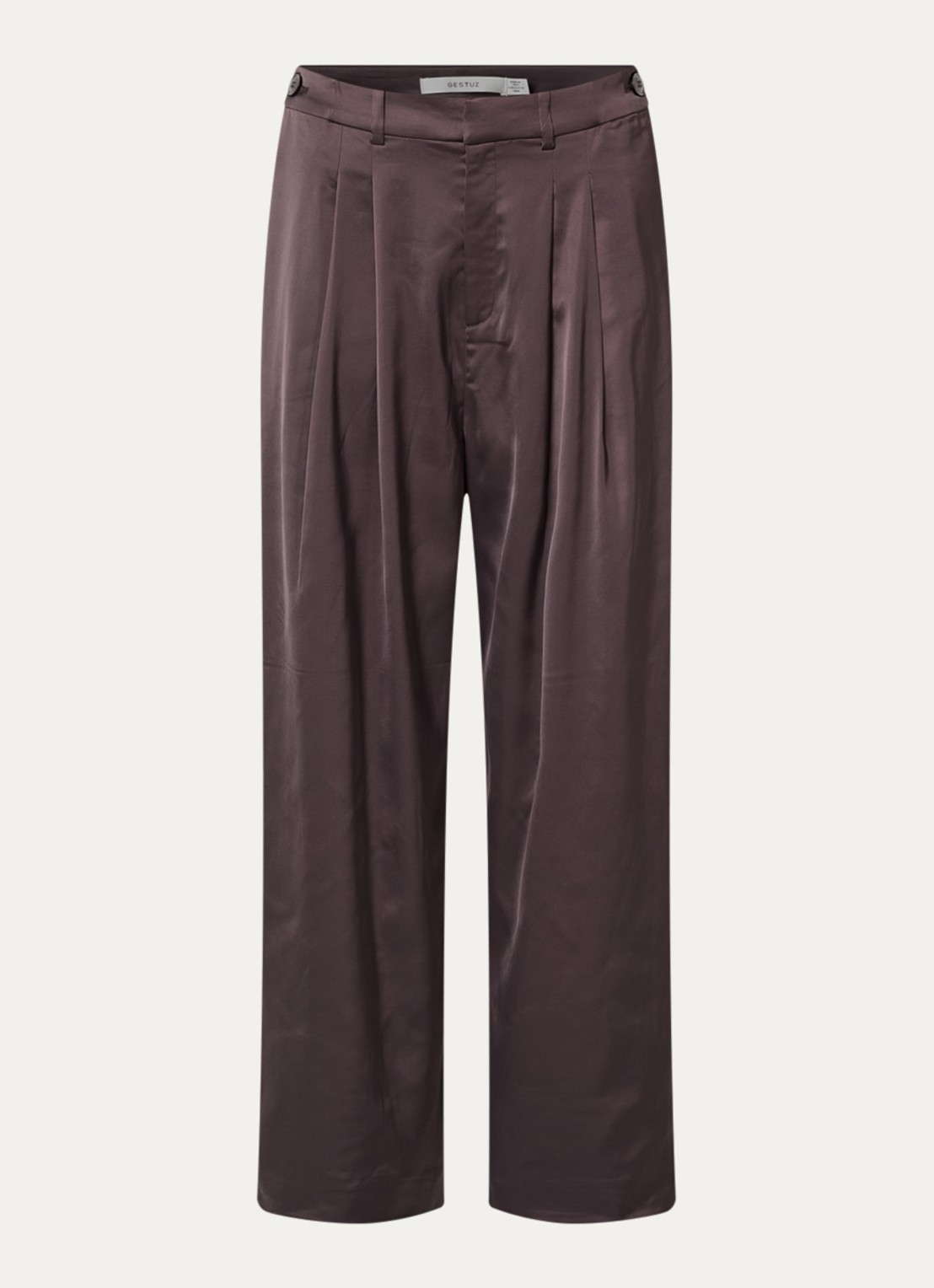 Gestuz GZelva high waist wide fit pantalon van satijn - voorkant 2 aubergine