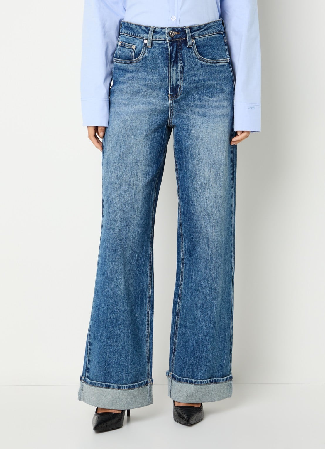 Gestuz GZsara high waist wide leg jeans met steekzakken - detail 4 blauw