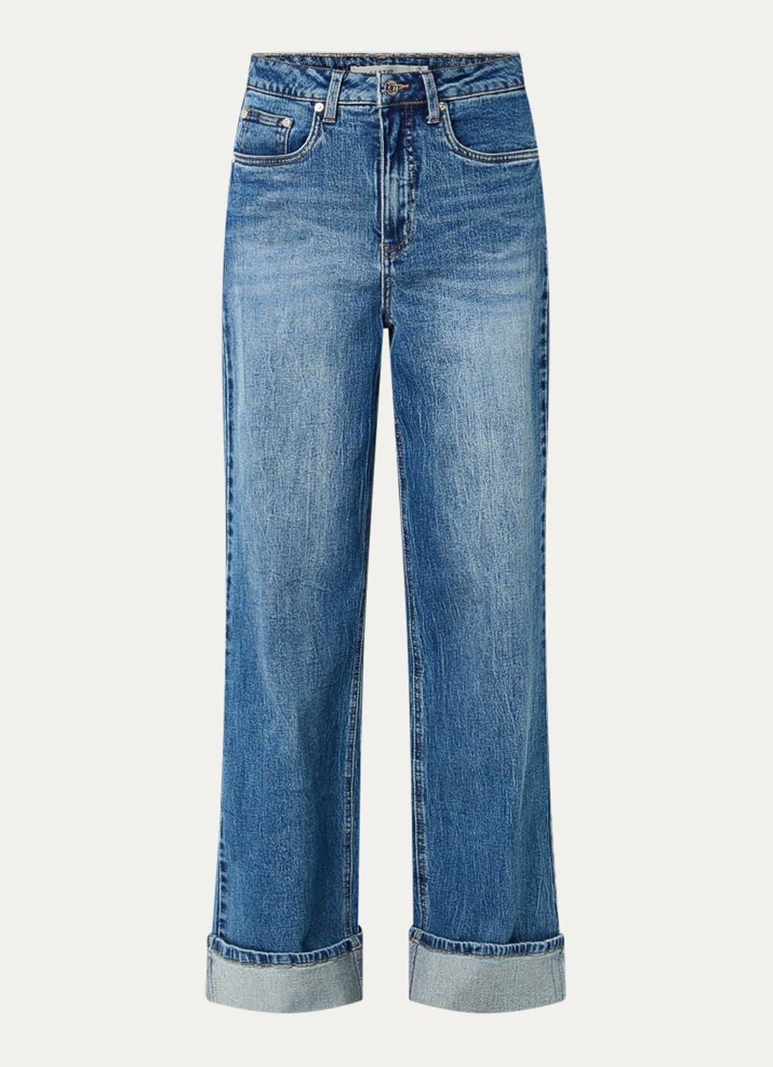 Gestuz GZsara high waist wide leg jeans met steekzakken - voorkant 2 blauw