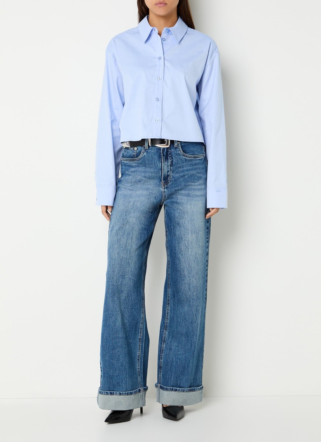 Gestuz GZsara high waist wide leg jeans met steekzakken - voorkant 3 blauw