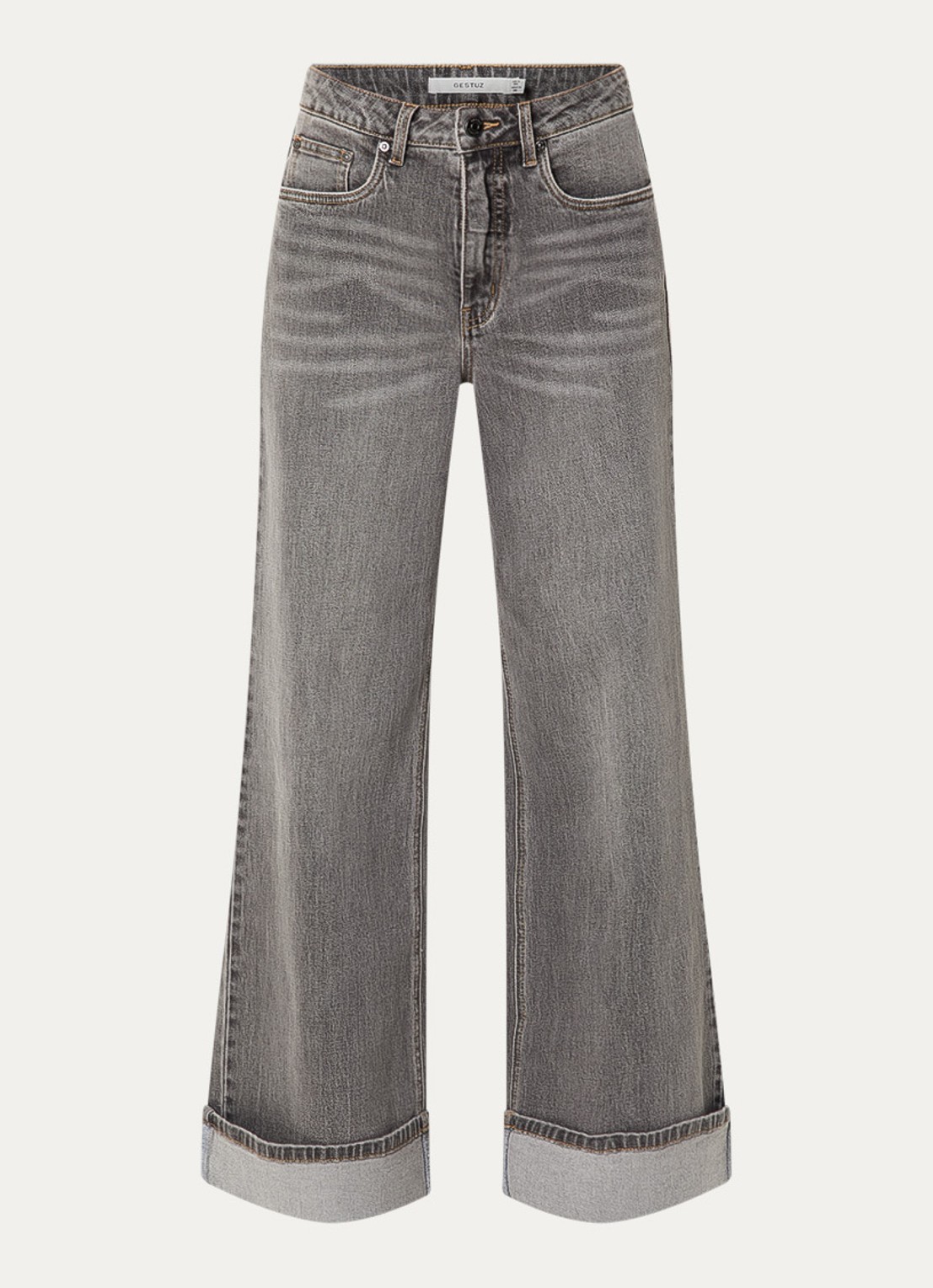 Gestuz GZsara high waist wide leg jeans met steekzakken - voorkant 2 lichtgrijs
