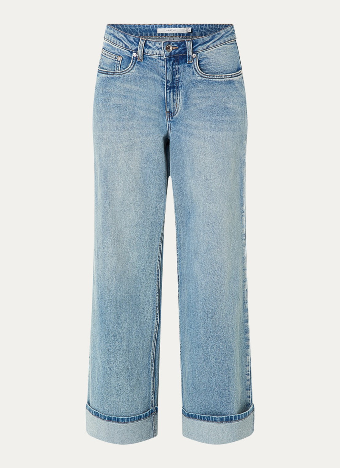 Gestuz GZsara high waist wide leg jeans met steekzakken - voorkant 4 indigo