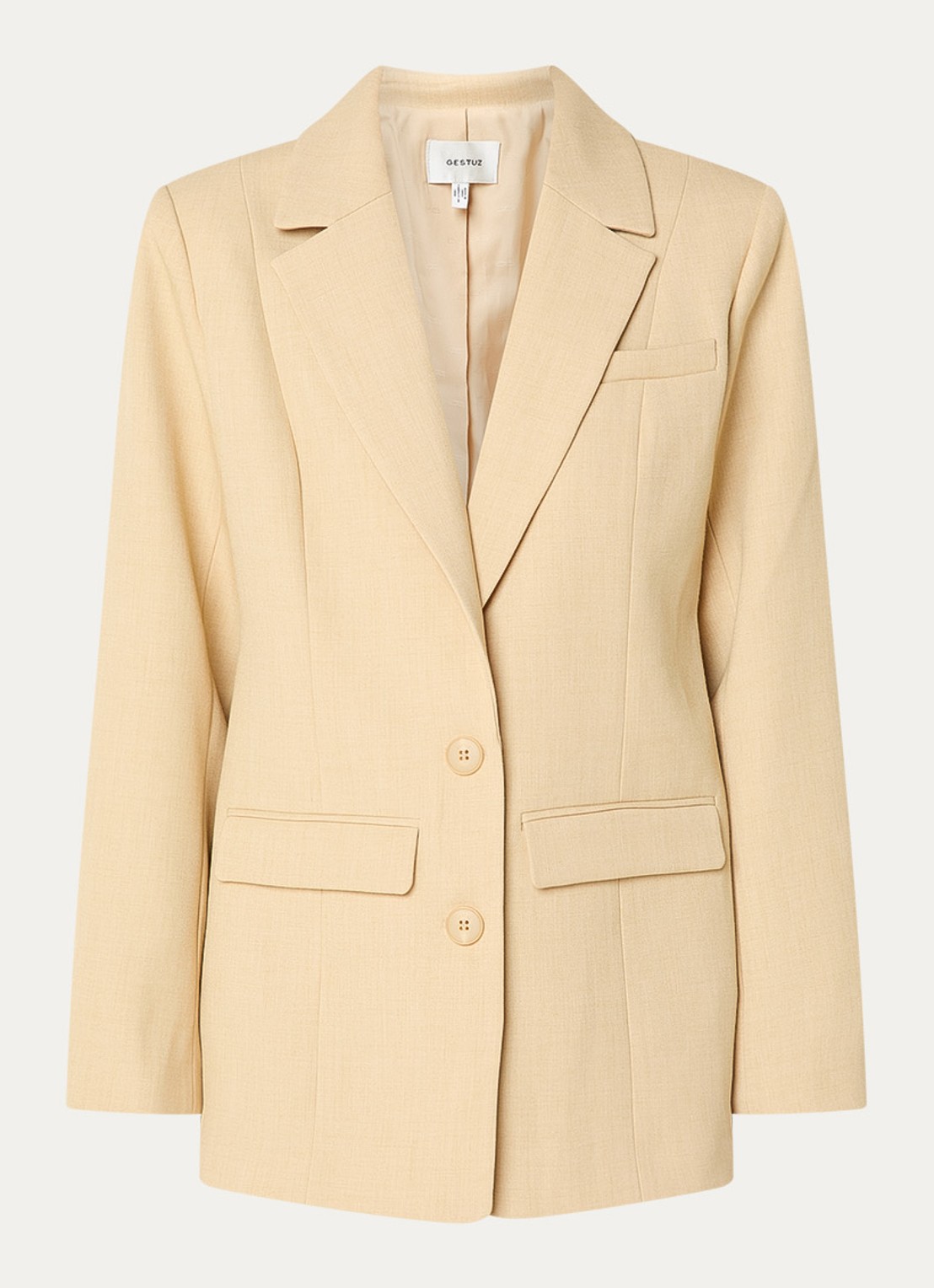 Gestuz GZstacy blazer met schoudervulling en klepzakken - voorkant 2 beige