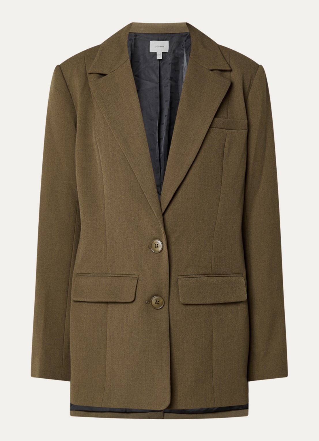 Gestuz GZstacy blazer met schoudervulling en klepzakken - voorkant 2 bronsgroen
