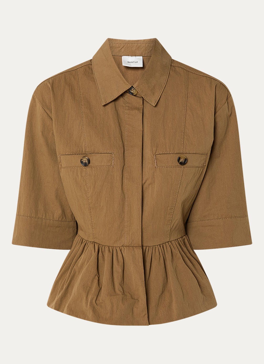 Gestuz GZzandaya blouse met ruches - voorkant 3 bruin