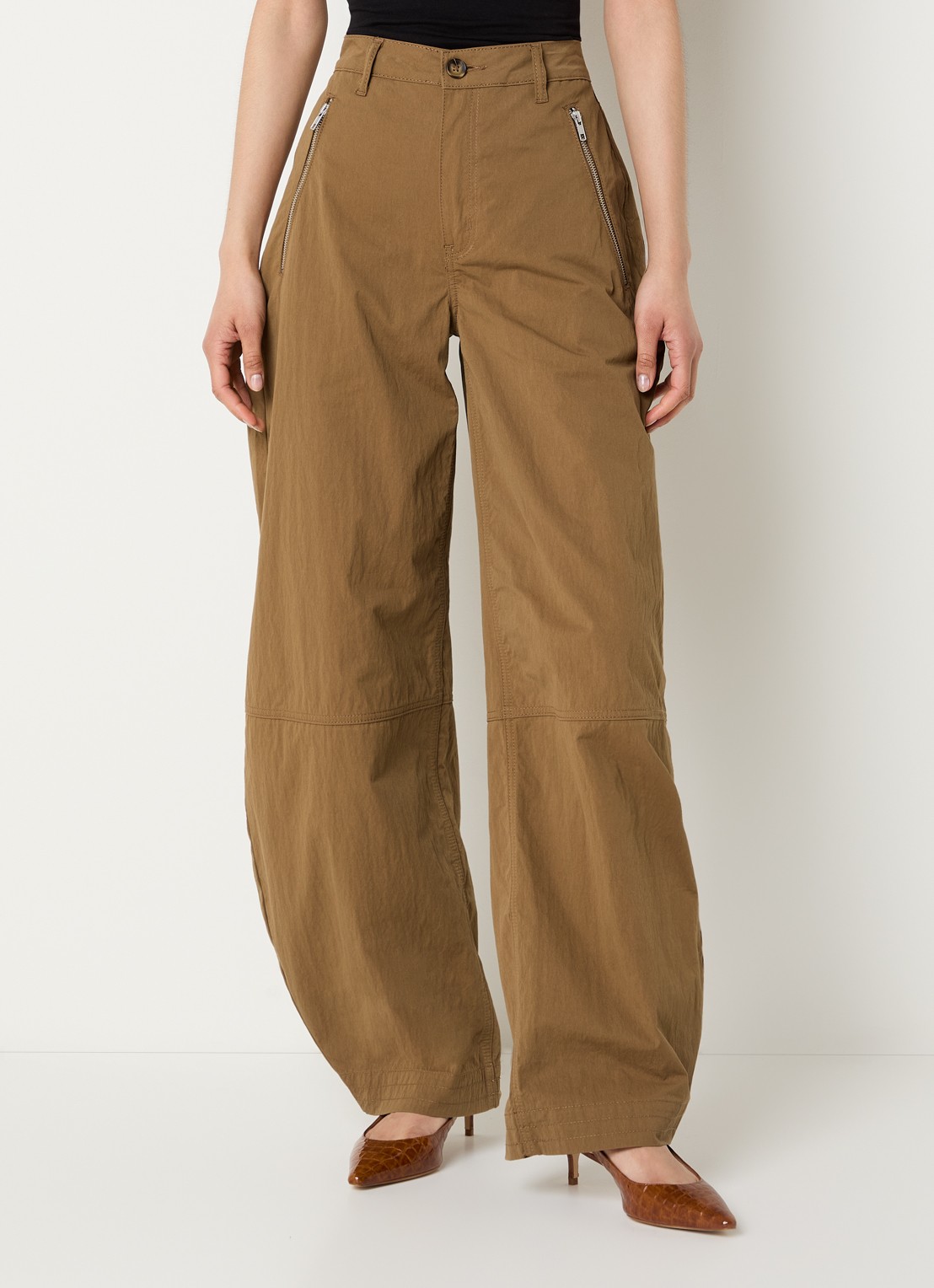 Gestuz GZzandaya high waist balloon fit broek met ritszakken - detail 4 bruin