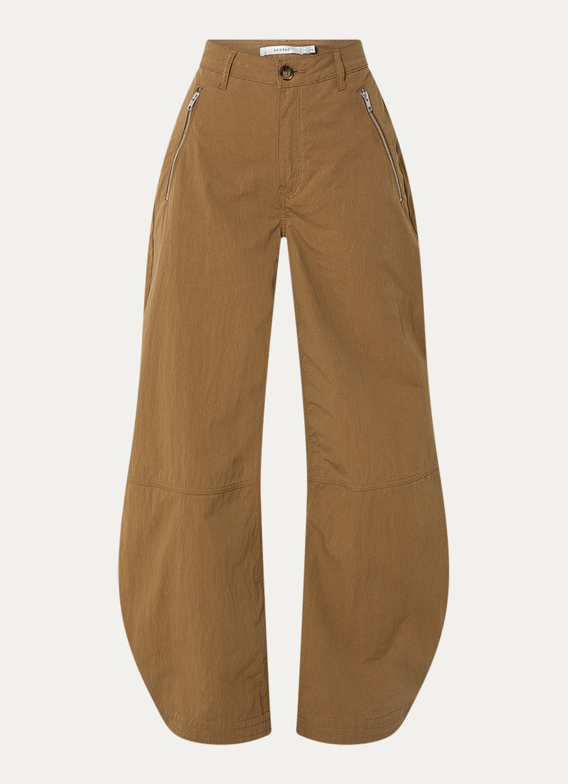 Gestuz GZzandaya high waist balloon fit broek met ritszakken - voorkant bruin