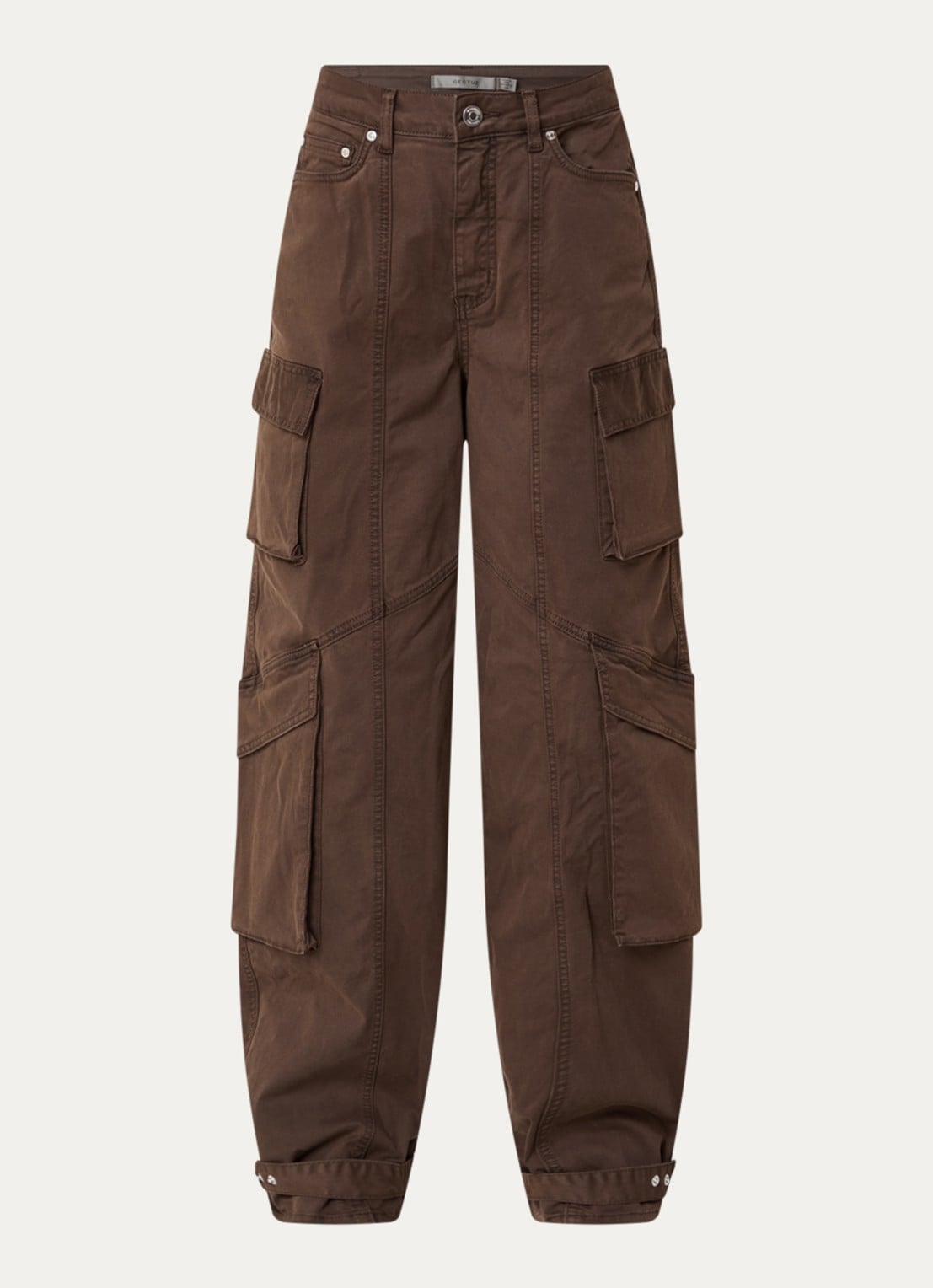 Gestuz High waist loose fit cargobroek met klepzakken - voorkant 3 bruin