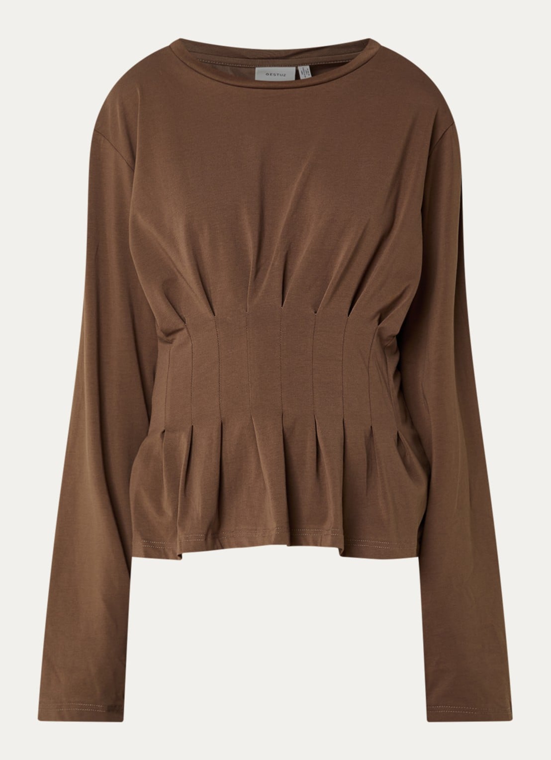 Gestuz Inez longsleeve met plissé - voorkant 3 bruin