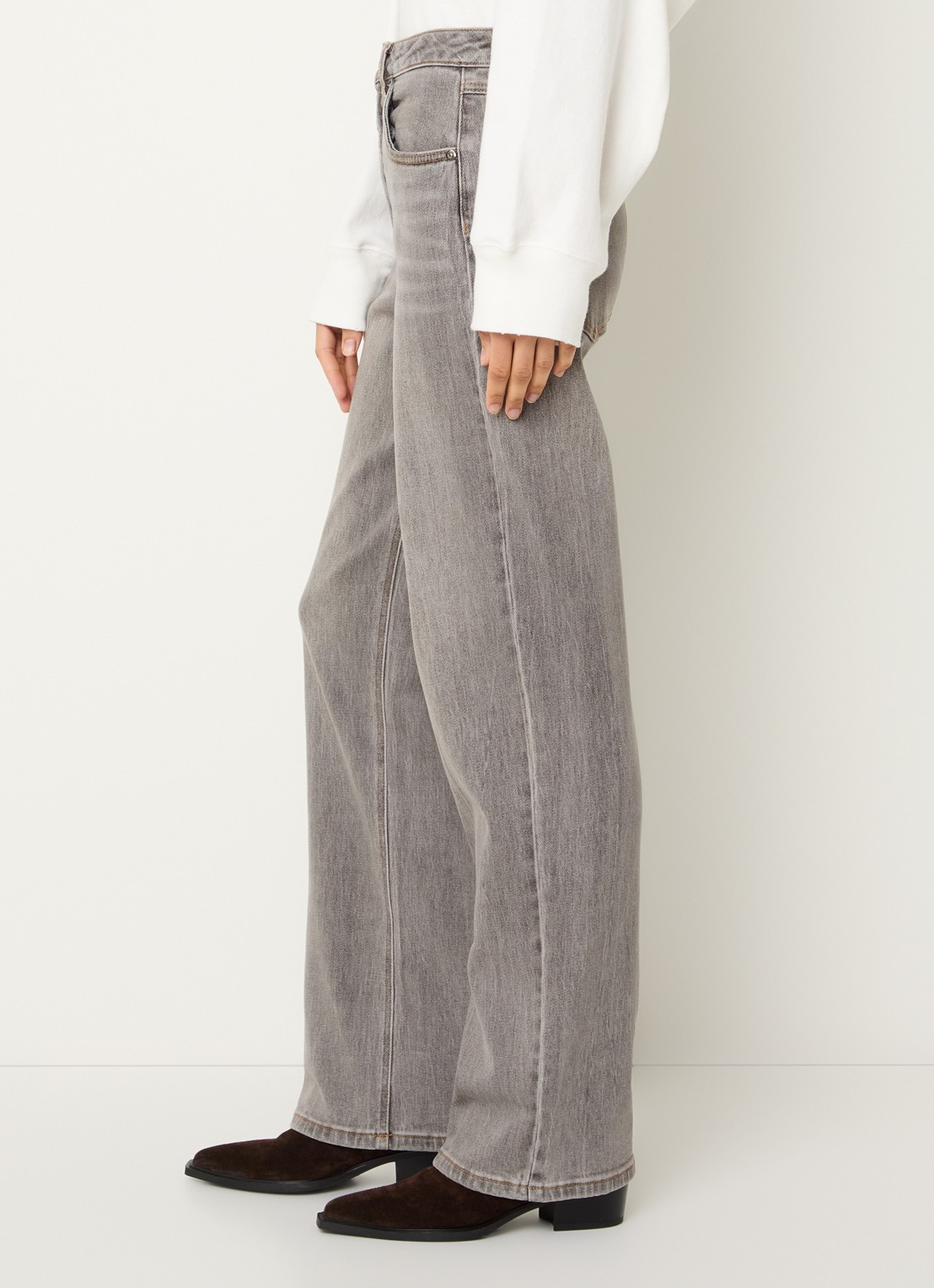 Gestuz Jade high waist straight fit jeans met gekleurde wassing - detail 2 grijs