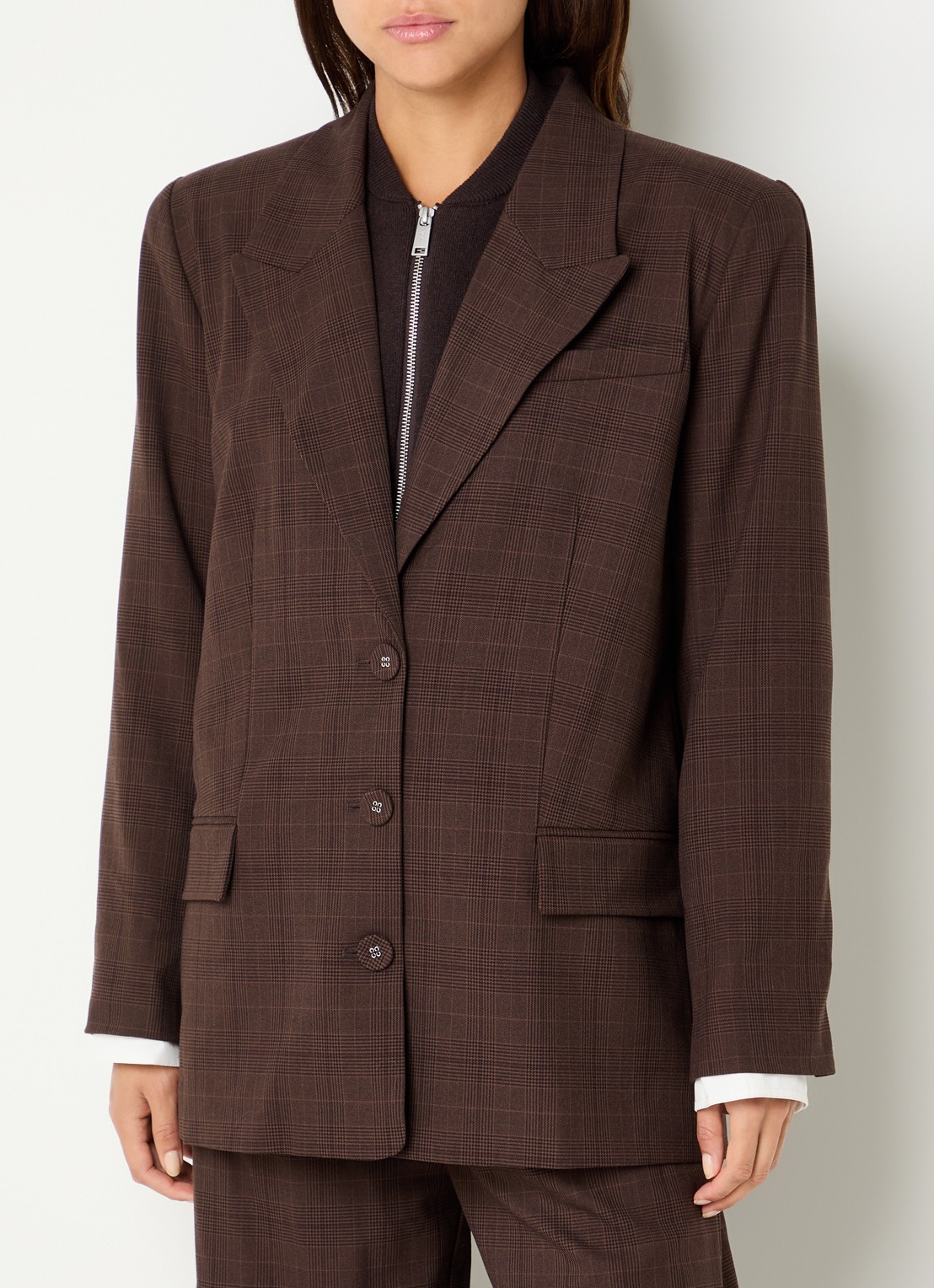 Gestuz Lavana blazer met ruitdessin - detail 4 bruin