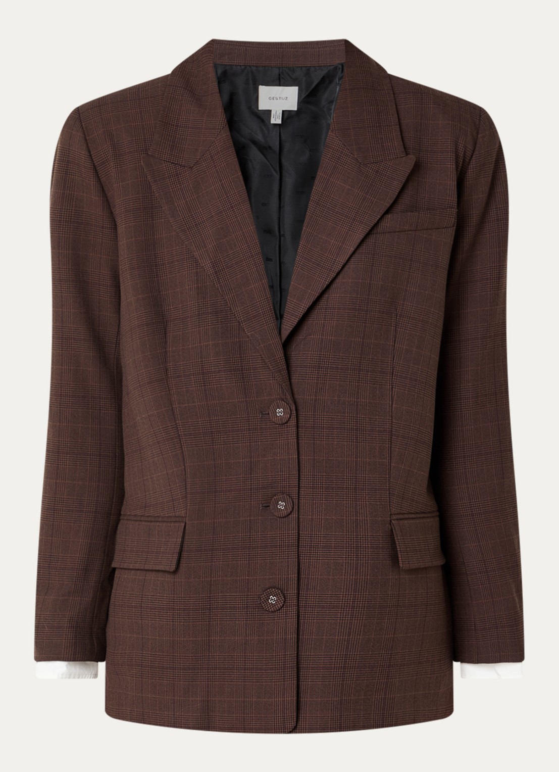 Gestuz Lavana blazer met ruitdessin - voorkant 2 bruin