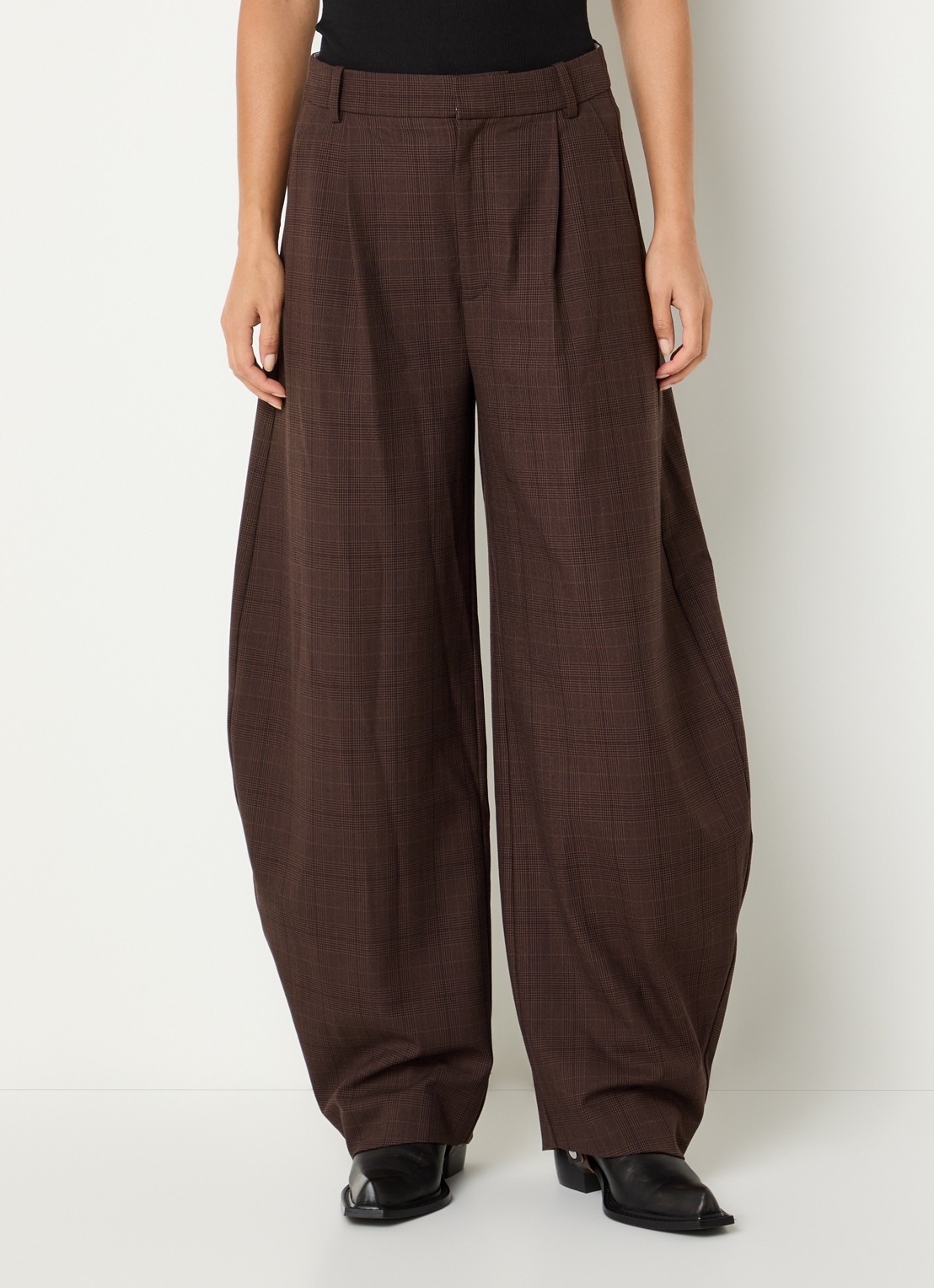 Gestuz Lavana high waist wide fit pantalon met ruitdessin - detail 3 bruin