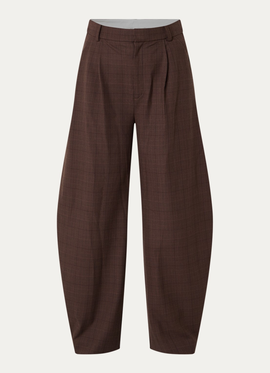 Gestuz Lavana high waist wide fit pantalon met ruitdessin - voorkant bruin