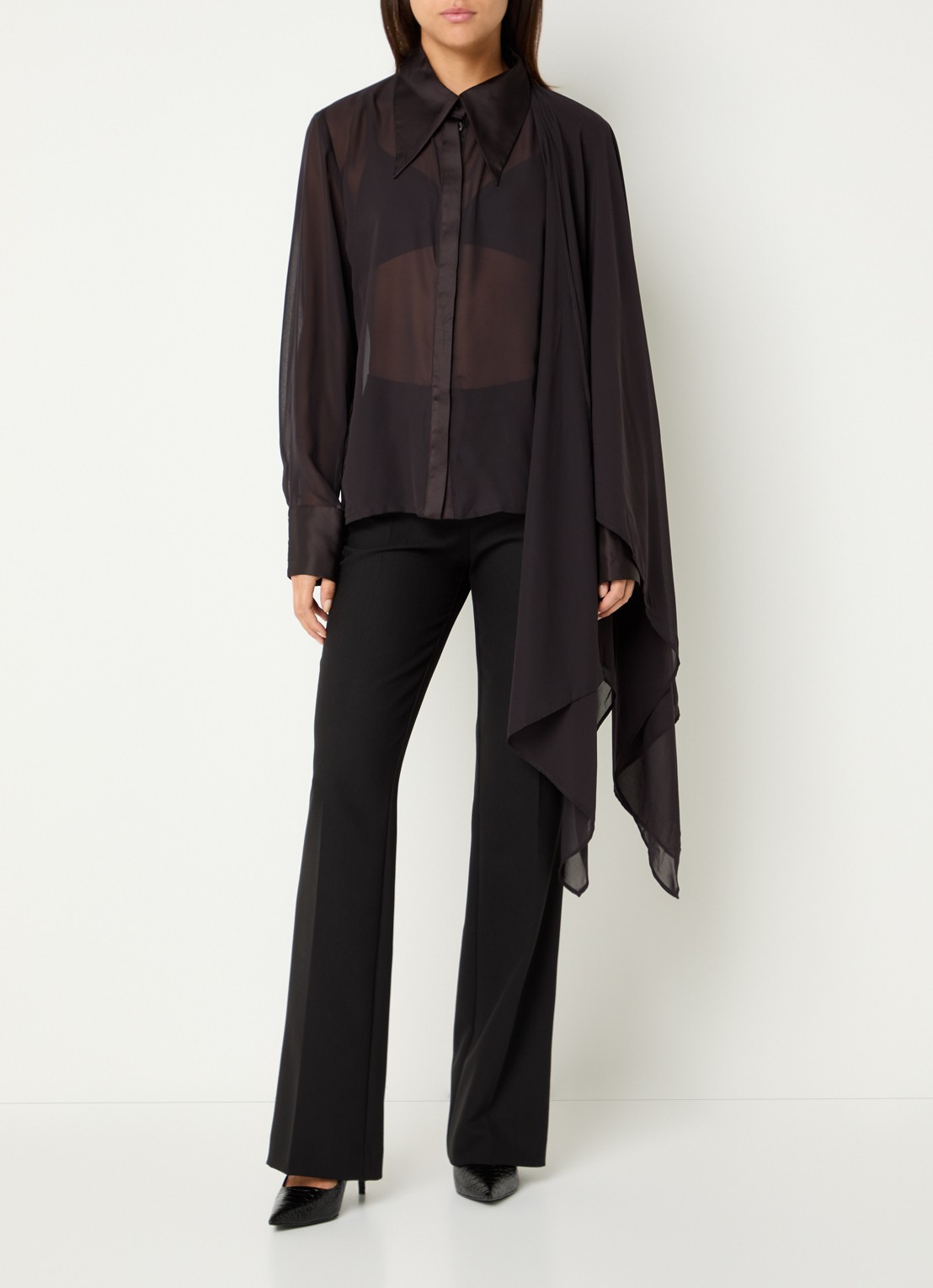 Gestuz Lynne semi-transparante blouse met sjaalkraag - detail 4 aubergine
