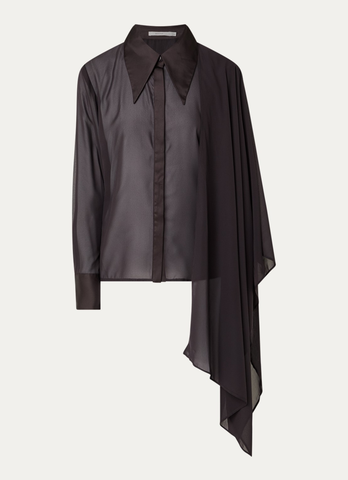 Gestuz Lynne semi-transparante blouse met sjaalkraag - voorkant aubergine