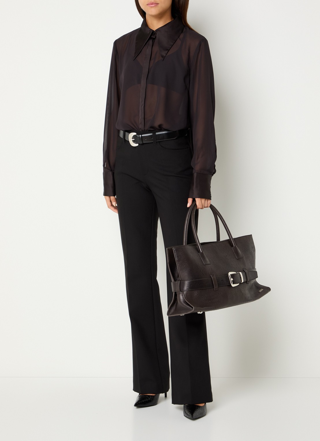 Gestuz Lynne semi-transparante blouse met sjaalkraag - voorkant 2 aubergine