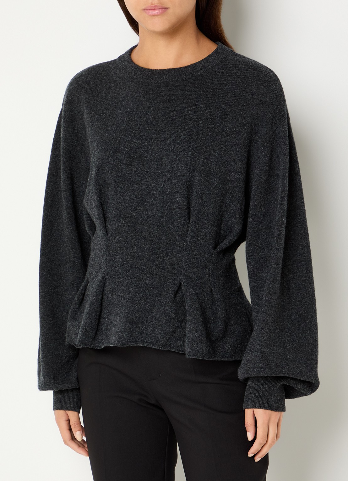 Gestuz Manzi pullover van wol met peplum  - detail antraciet