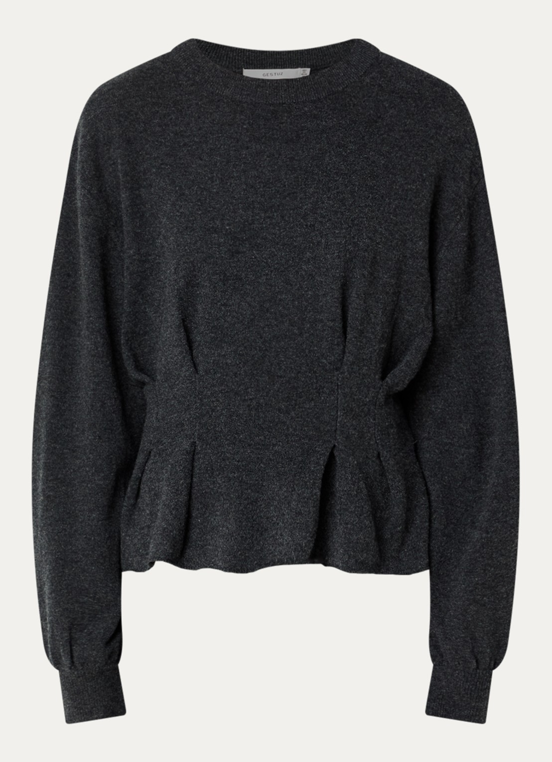 Gestuz Manzi pullover van wol met peplum  - voorkant 3 antraciet
