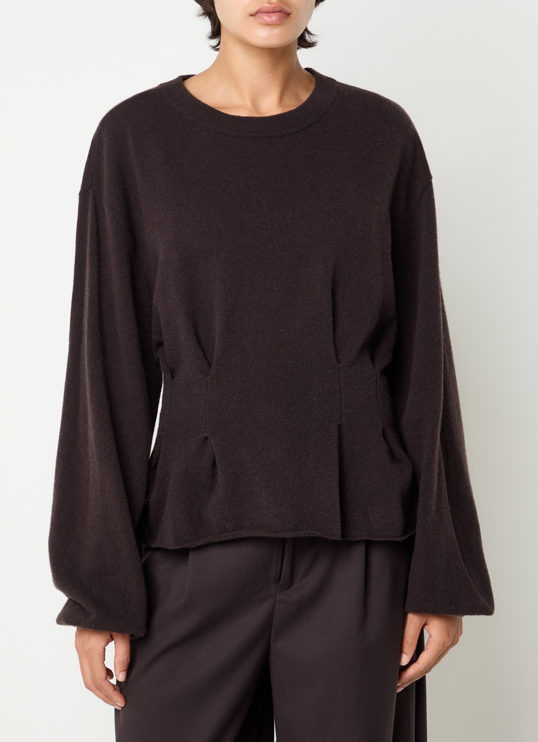 Gestuz Manzi pullover van wol met peplum  - detail aubergine
