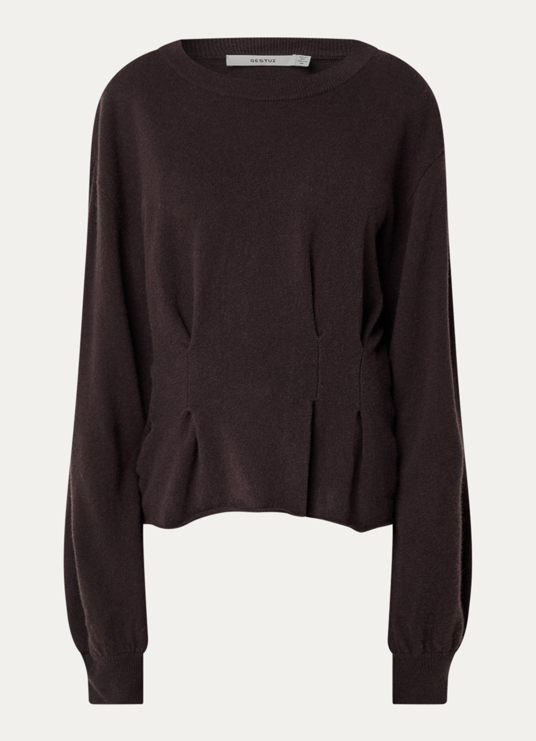 Gestuz Manzi pullover van wol met peplum  - voorkant 2 aubergine