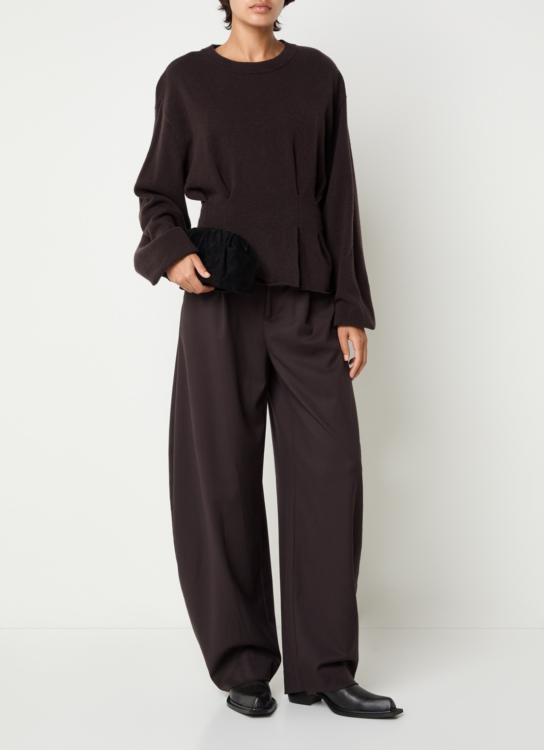 Gestuz Manzi pullover van wol met peplum  - voorkant 3 aubergine