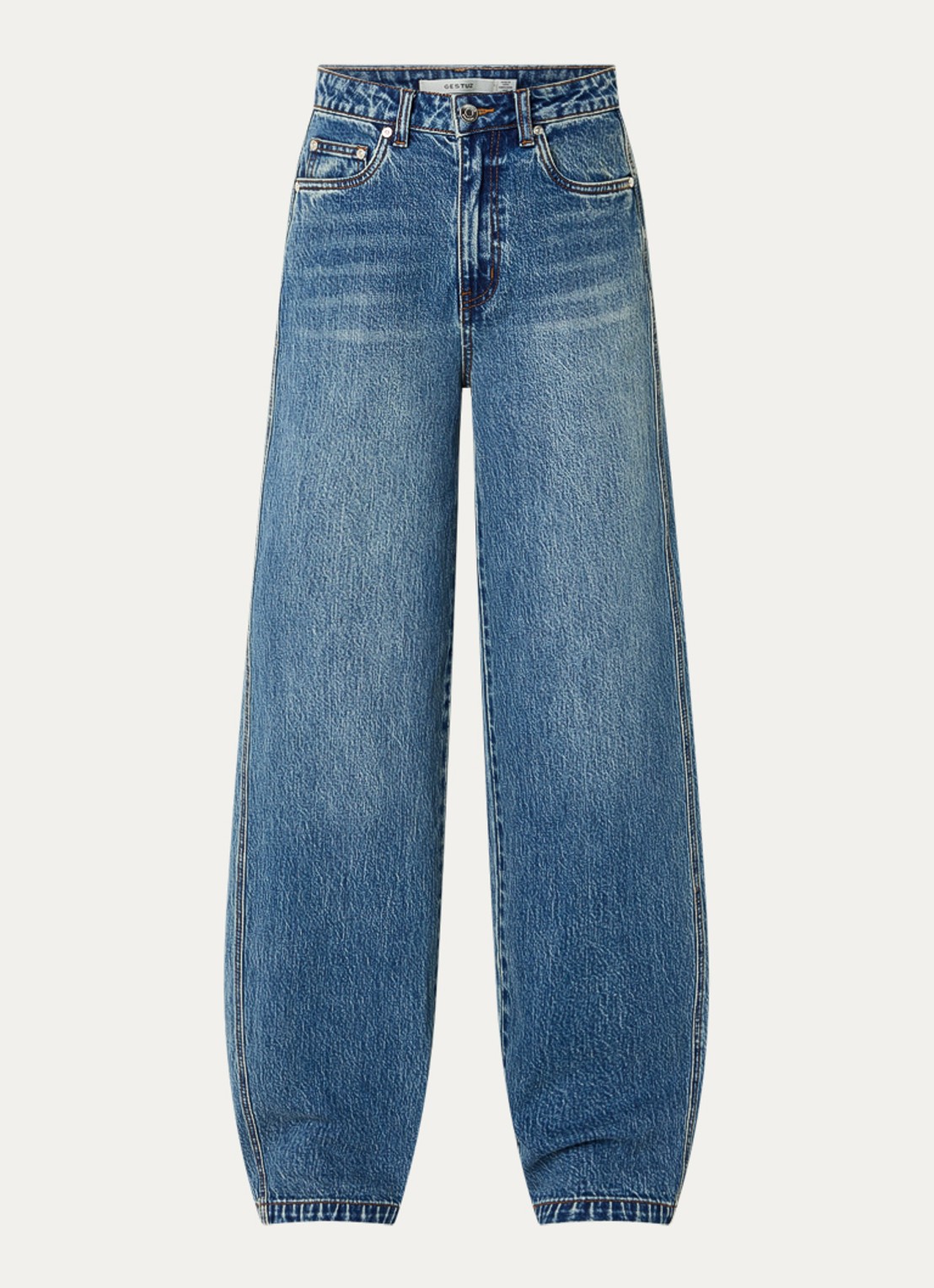 Gestuz Melu high waist wide leg jeans met medium wassing - voorkant 4 indigo